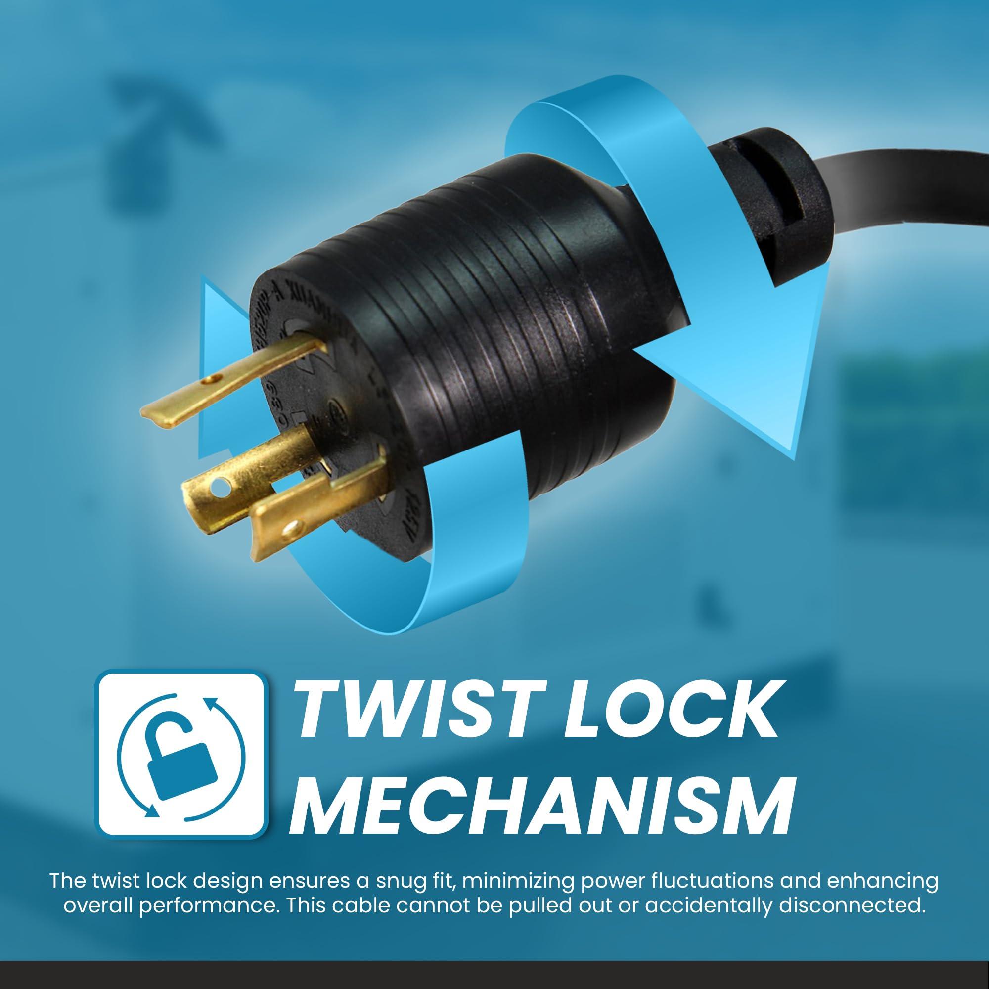 Iron Box IronBox Electric NEMA L5-20P to L5-20R Power Cord - 20A, 125V, 12/3 AWG SJT - UL Listed Power Cable Adapter - Heavy Duty Extension Cord for Outdoor, RV, Generator, Data Center & More (25 ft, Molded)