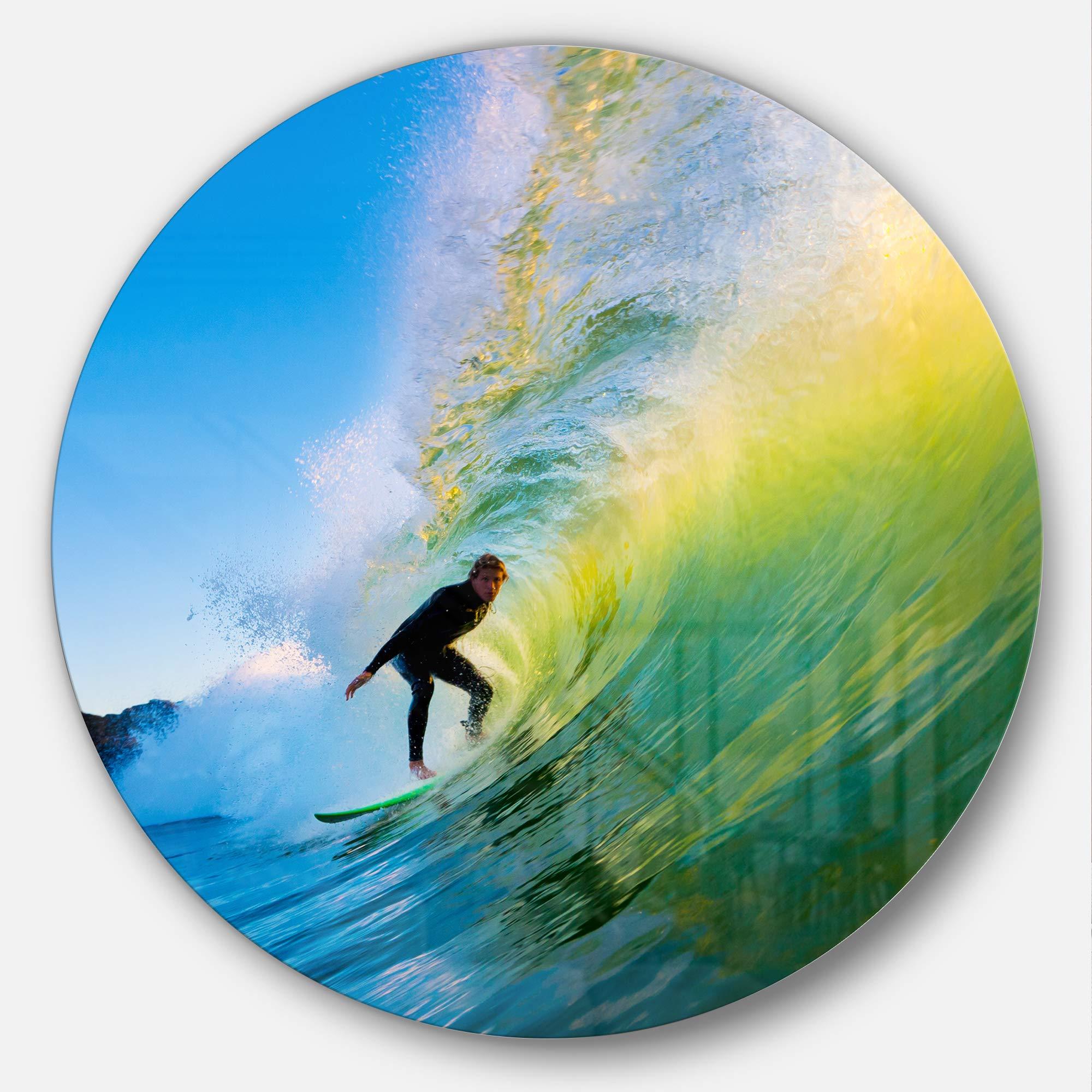 Design Art Designart Surfer Beating Waves-Photo Disc MT6990-C38-Disc, 38x38-Disc of 38 inch, Blue/Green