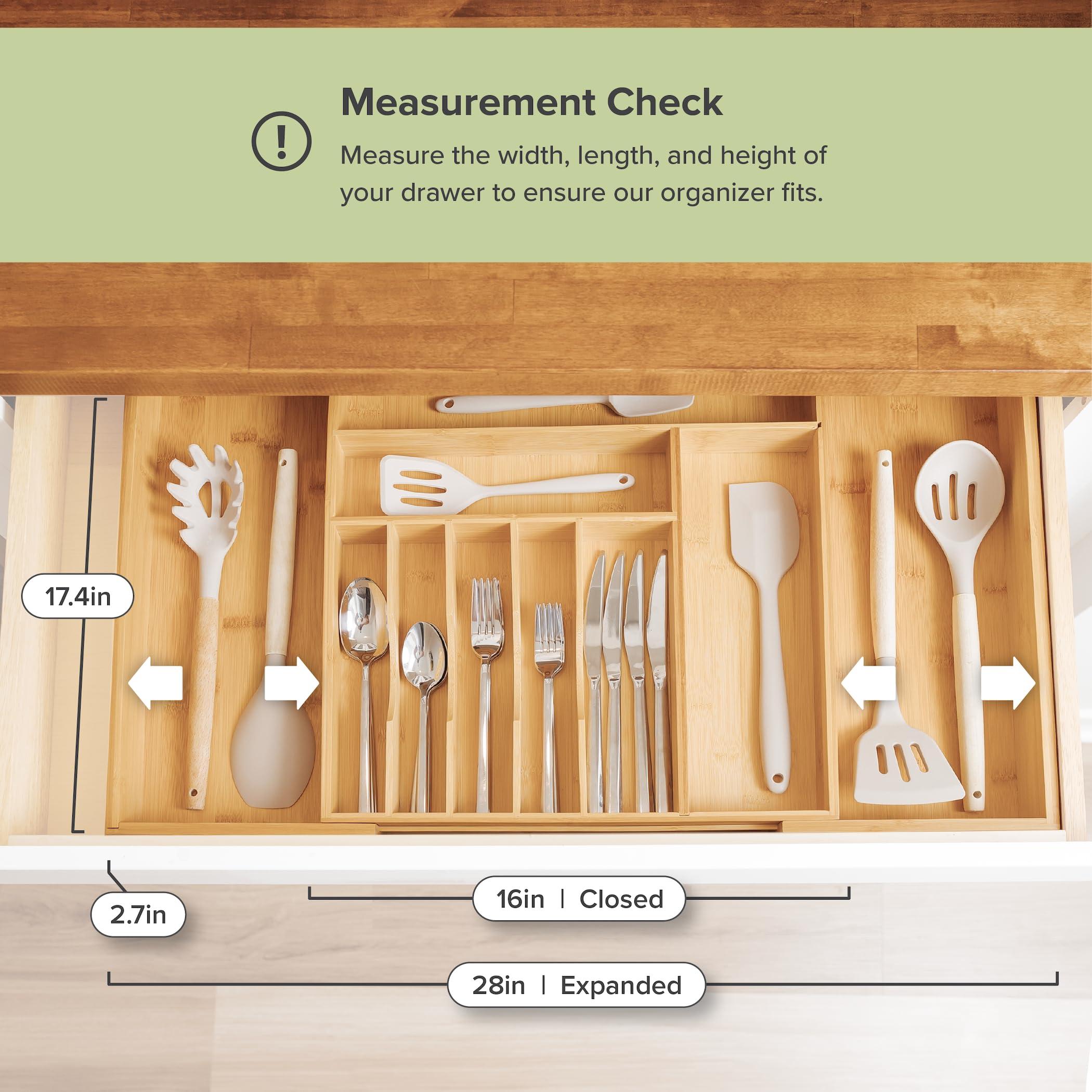 KitchenEdge KitchenEdge Premium Silverware, Flatware and Utensil Organizer for Kitchen Drawers, Food-Safe Contract Grade, Expandable from 16 to 28 In, Natural Bamboo