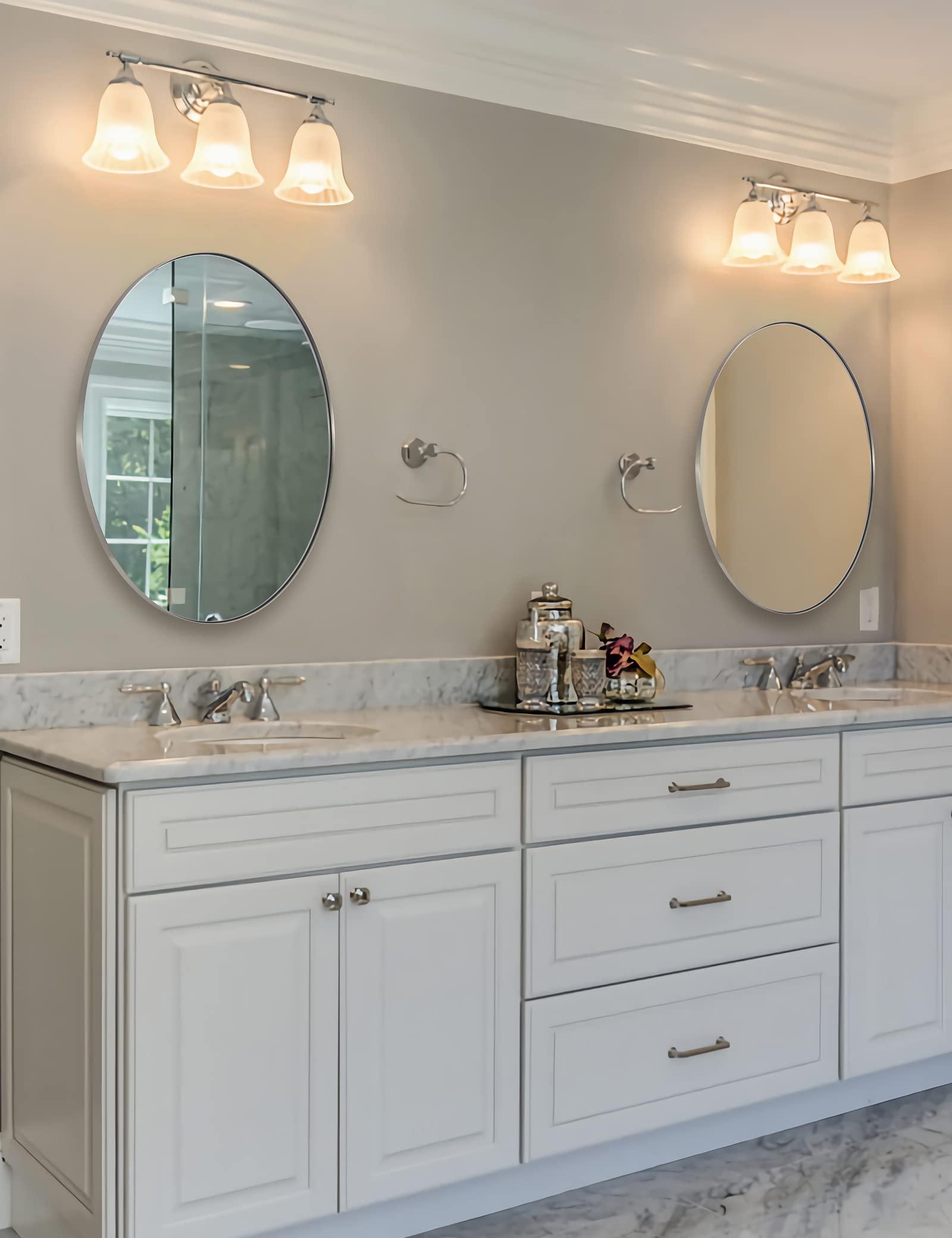 ANDY STAR ANDY STAR Brushed Nickel Oval Wall Mirror, 20x28, Modern Bathroom Mirror, Sturdy Stainless Steel Frame, Clear Reflection, Anti-Corrosion Backboard