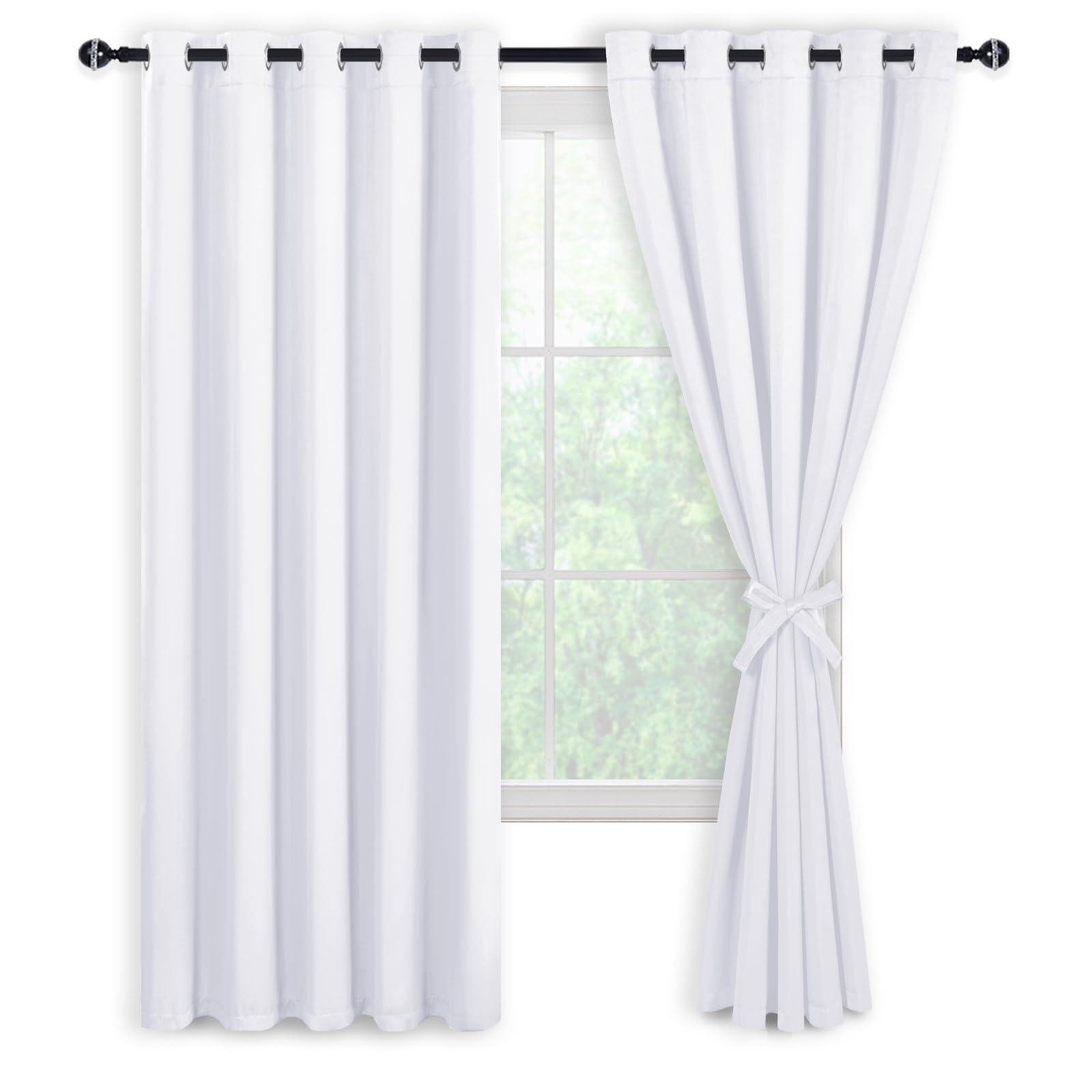 DWCN DWCN 100% White Blackout Curtains 84 Inches Long for Bedroom with Black Liner, Double Layer Thermal Insulated Room Darkening Window Curtain Panels with Tiebacks for Nursery Room W60 x L84, 2 Panels