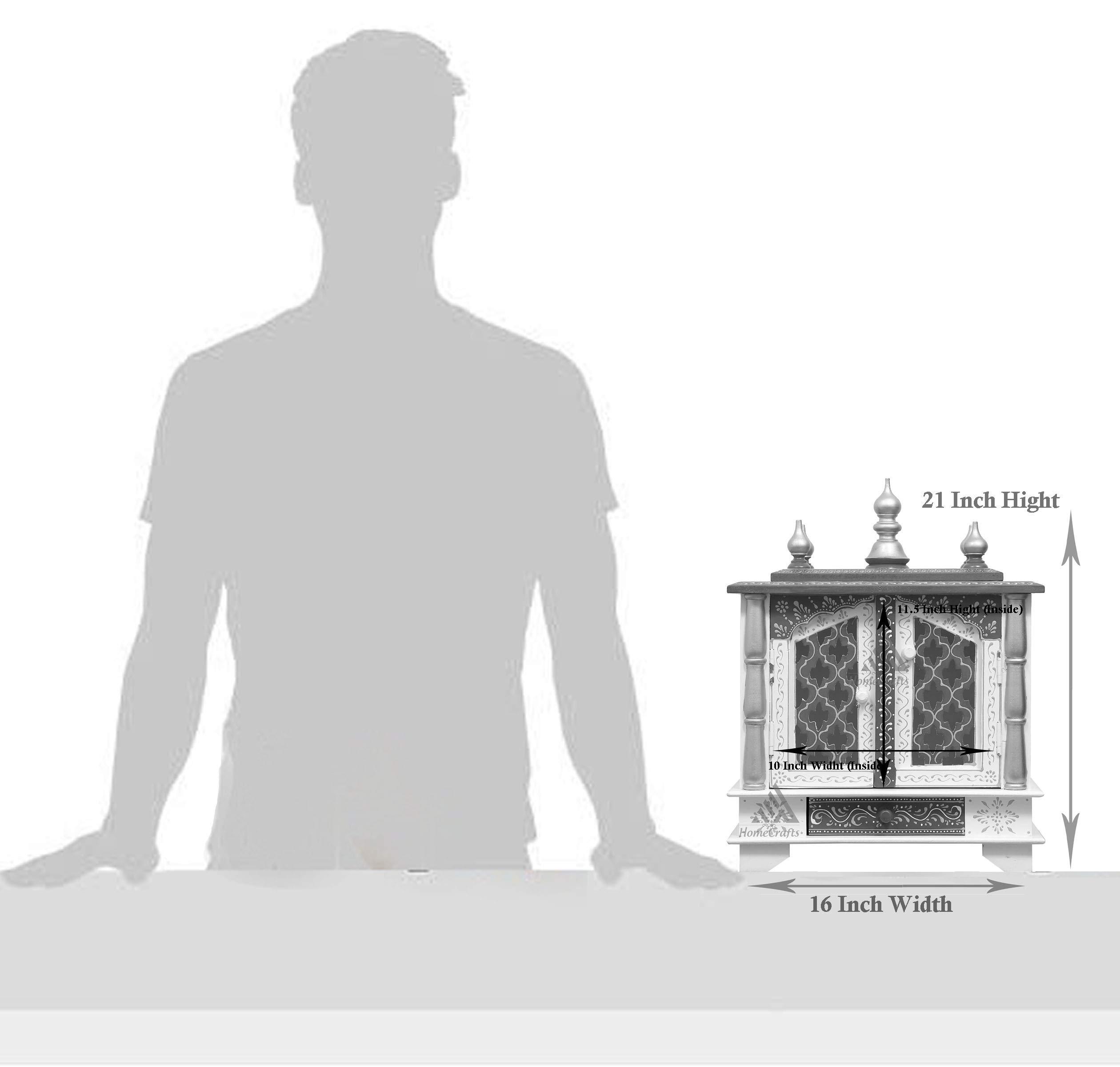 Homecrafts Handpainted Wooden Home Temple with Doors, Rajasthani Art (in Side Puja thali, Poja Books,God Pics.LED Lights nd More.