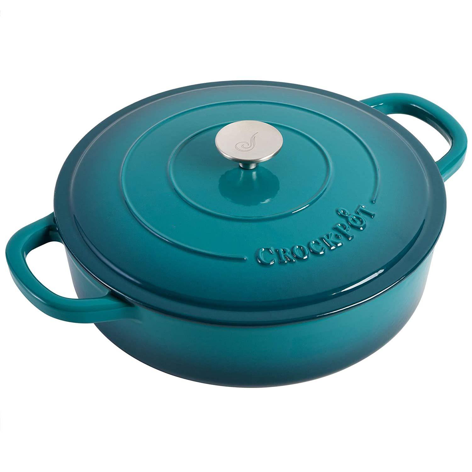 Crock-Pot Crock-Pot Crock Pot Artisan Enameled Cast Iron Braiser W/Lid, 5 Quart, Teal Ombre