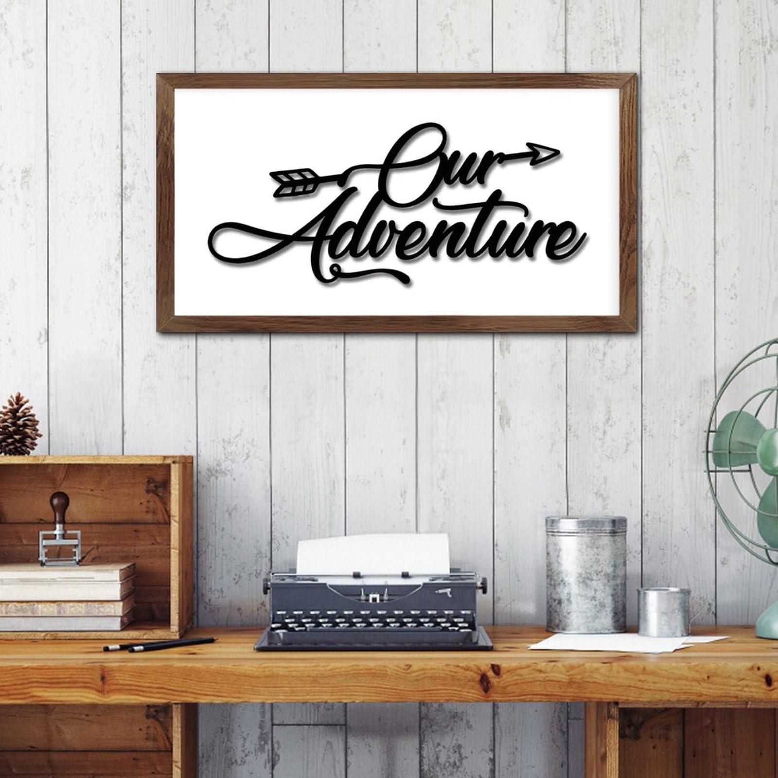 WSDESDEC Our Adventure Wood Framed Printed Sign Family Wall Art Decor Farmhouse Nature Mountain Forest Signs Custom Wood Signs for Dinning Room Nursery Window 12x22in