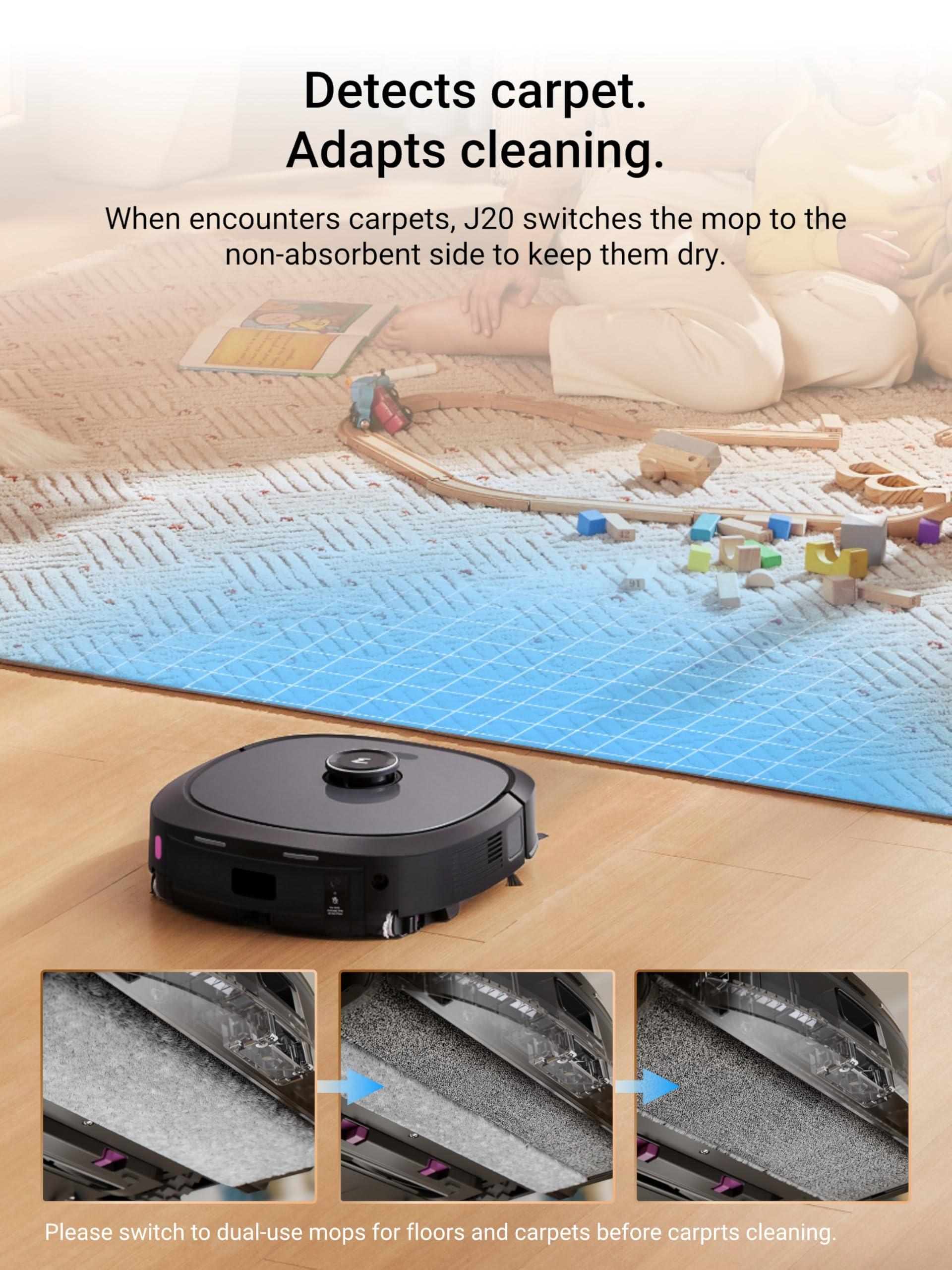 Eureka Eureka J20 Robot Vacuum and Mop with Self Emptying Base, Self Emptying Robot Vacuum, 8000Pa Suction, Auto Mop Washing & Hot Air Drying,3D Obstacle Avoidance, Cycling Belt-Mop Design
