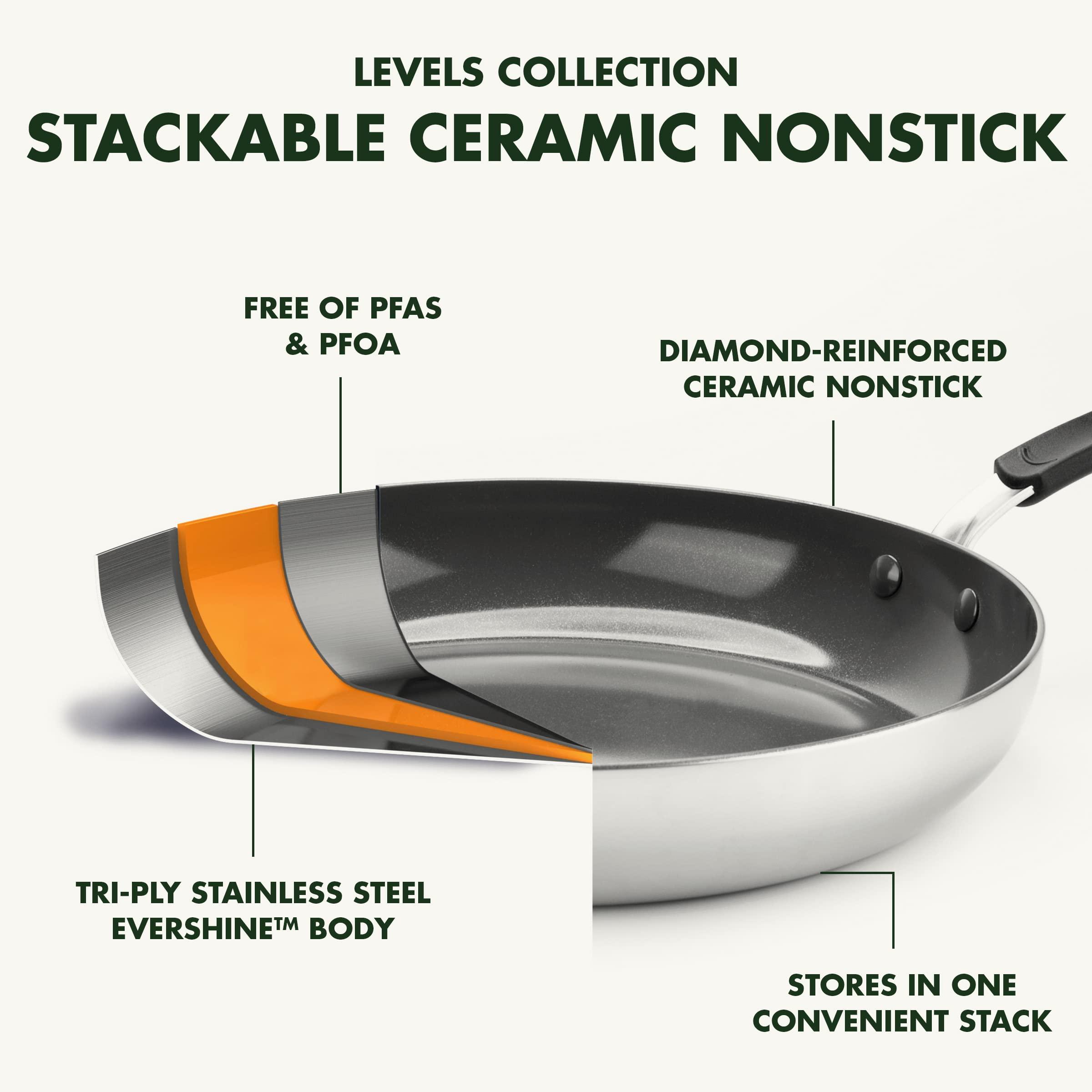 GreenPan GreenPan Levels Stackable Hard Anodized Healthy Ceramic Nonstick, 6 Piece Pots and Pans Cookware Set PFAS-Free, Dishwasher Safe, Black