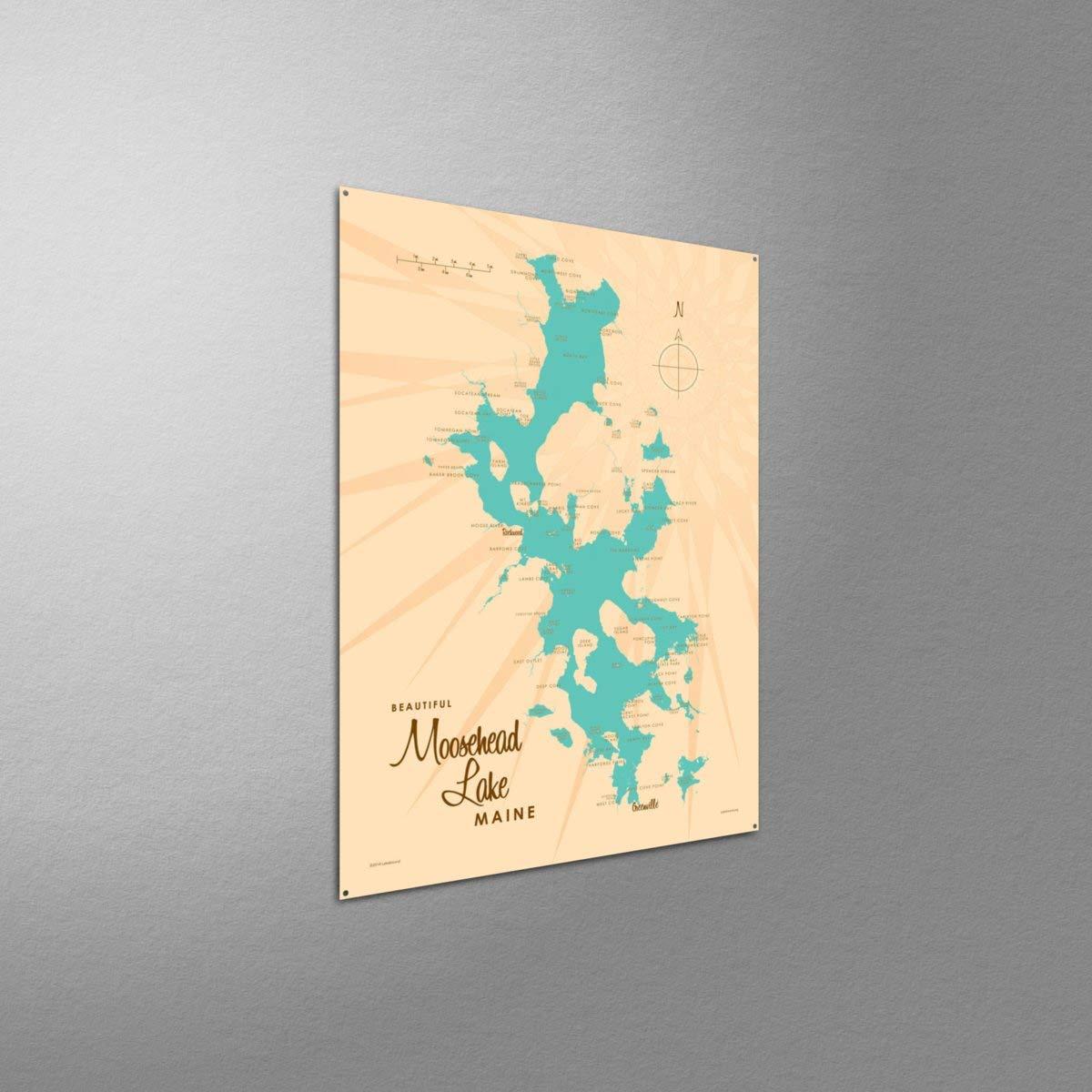 Northwest Art Mall Moosehead Lake Maine Map Metal Art Print from Illustration by Lakebound 17" x 23"