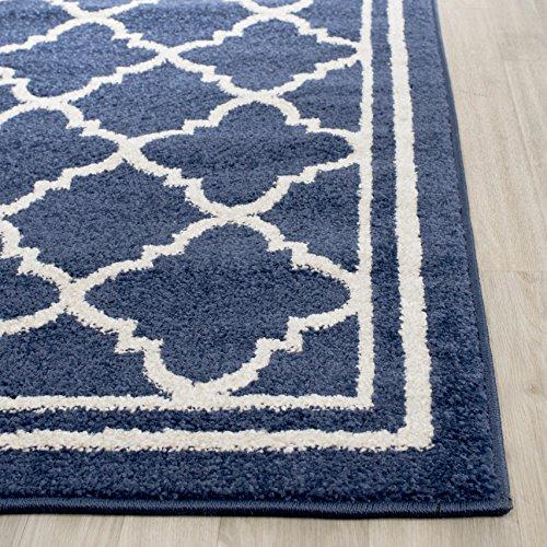 Safavieh SAFAVIEH Amherst Collection Runner Rug - 2\'3\" x 15\', Navy & Beige, Moroccan Trellis Design, Non-Shedding & Easy Care, Ideal for High Traffic Areas in Living Room, Bedroom (AMT422P)