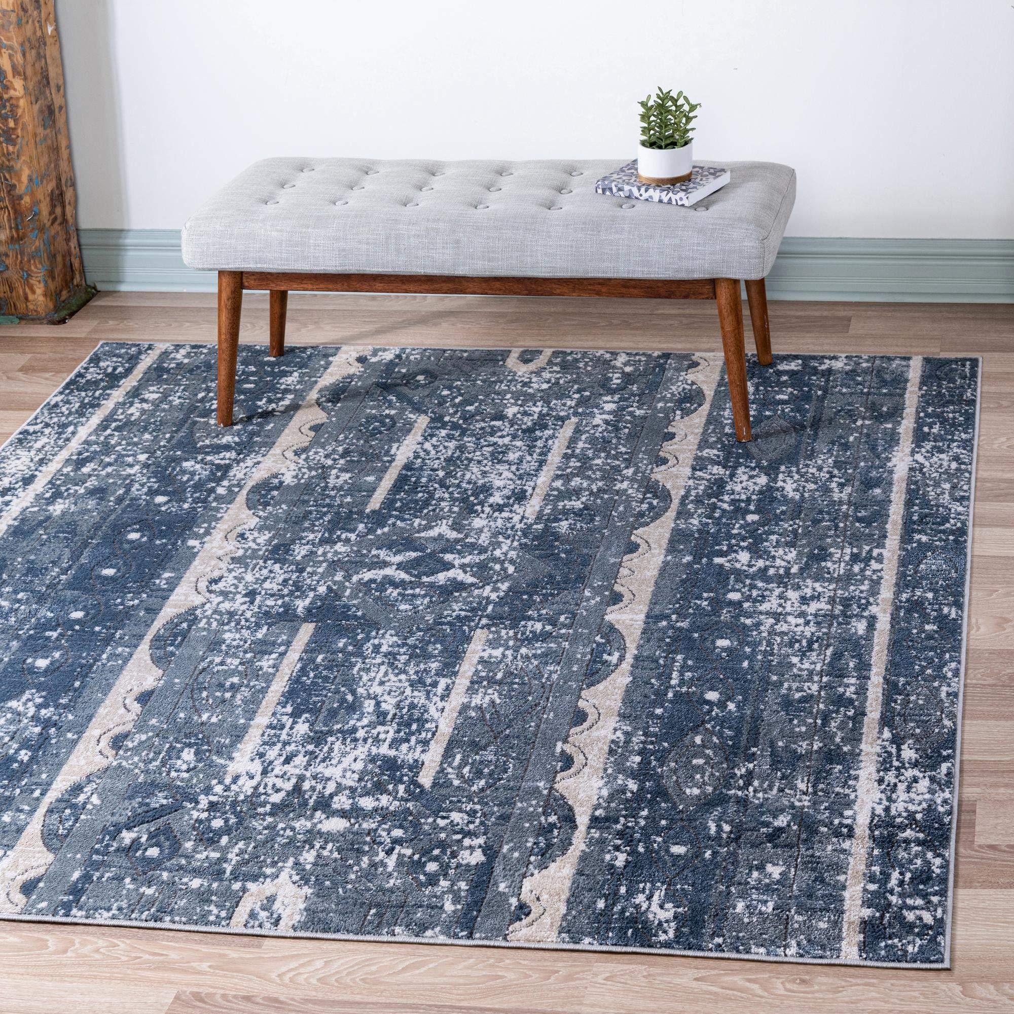 Rugs.com Rugs.com Oregon Collection Rug 8 Ft Square Blue Low-Pile Rug Perfect for Living Rooms, Kitchens, Entryways