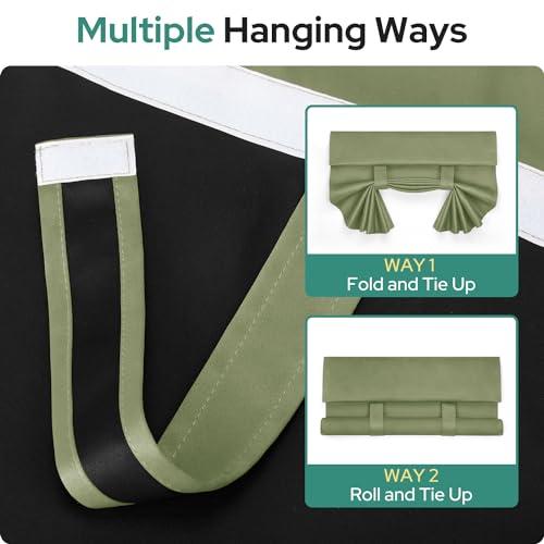 HOMEIDEAS HOMEIDEAS 100% Blackout French Door Curtains, Privacy Door Curtains for Window, 26 X 68 Inch Room Darkening Blinds, Thermal Insulated Window Shades for Bedroom, 1 Panel, Sage Green