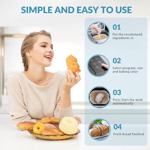 KEEPEEZ 17-IN-1 All Stainless Steel Bread Maker, 2LB Bread Machine BPA-Free Non-Stick 5-Layer Superior Die-Cast Ceramic Pan, Auto Fruit Nut Dispenser, 2 Paddles & Full Touch Panel,15H Timer&Keep Warm, Recipes