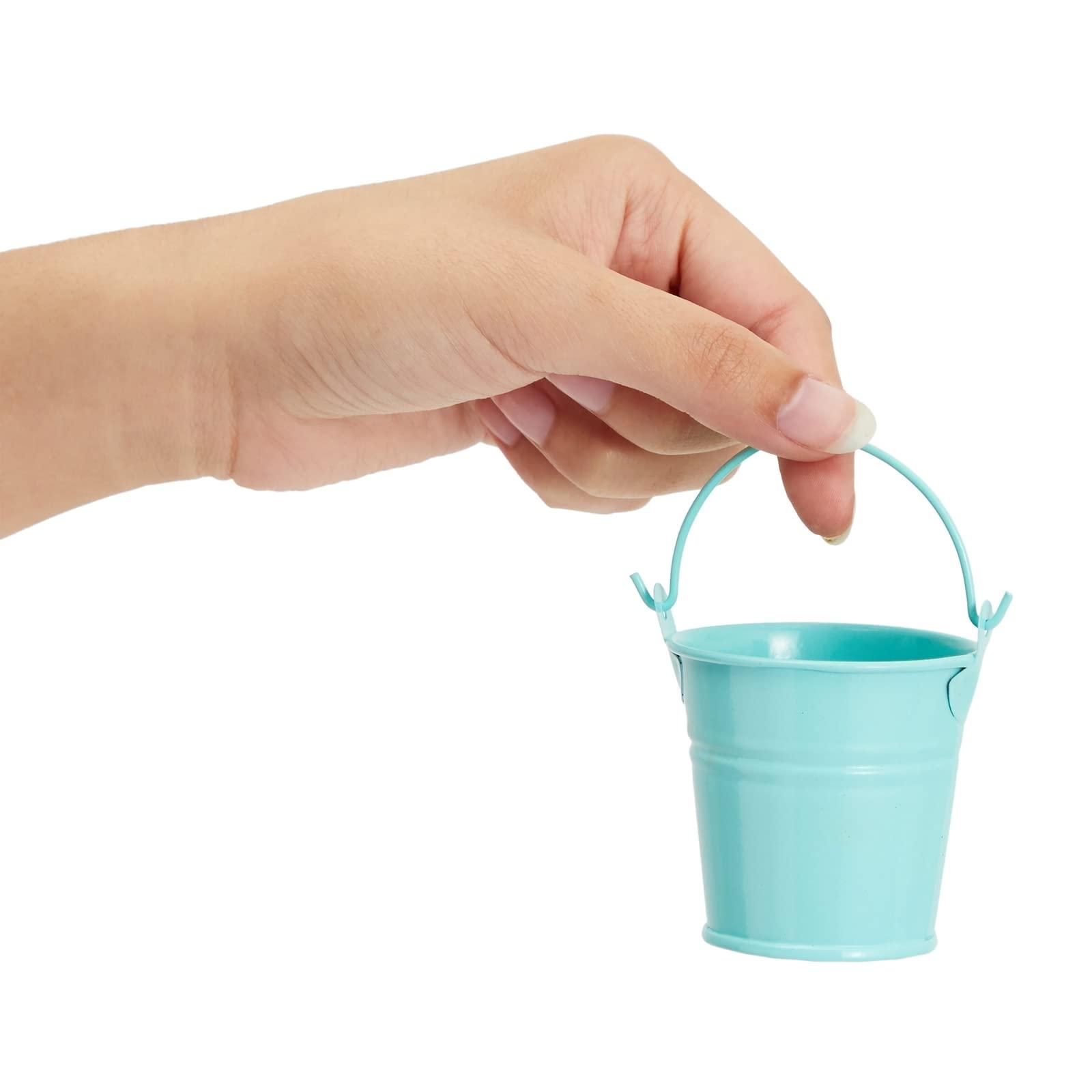 Juvale 24-Pack Mini Metal Buckets - 2-inch Small Colorful Tin Pails for Party Favors (Green, Blue, Pink, Red)