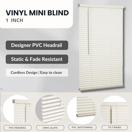 LOTUS & WINDOWARE LOTUS & WINDOWARE Cordless Mini Blind, 1" Vinyl Slats, 63" Wide x 48" Long - Alabaster, Window Blinds for Home and Office, Interior Door Blinds - Light Filtering