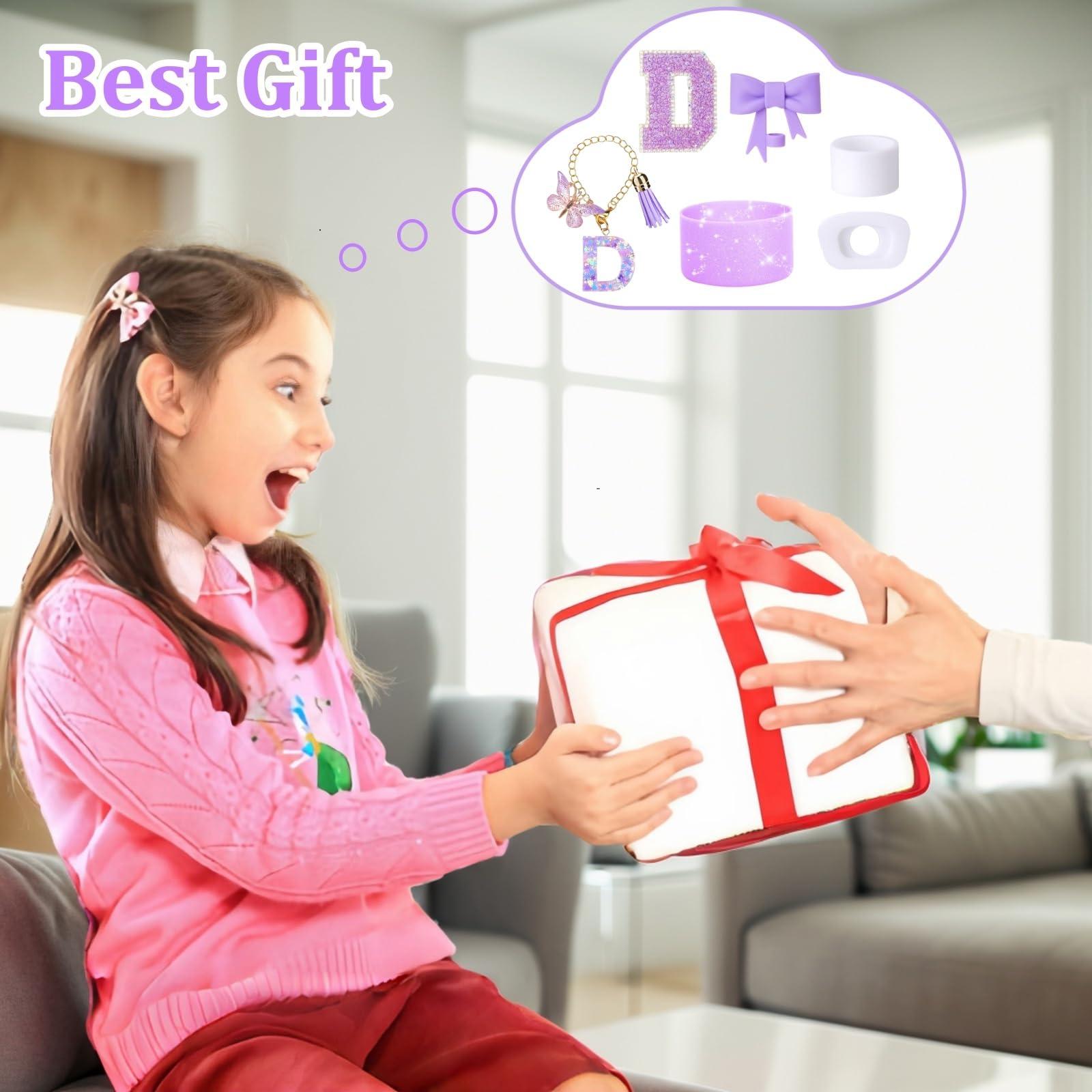 MOTEERLLU MOTEERLLU 6pcs Stanley Cup Accessories Set,Bow Straw Cover for Stanley Cup 30oz 40oz, Including Straw Topper,Spill Proof Stopper,Sparkly Silicone Boot Set,Handle Charm,Initials Sticker (D)