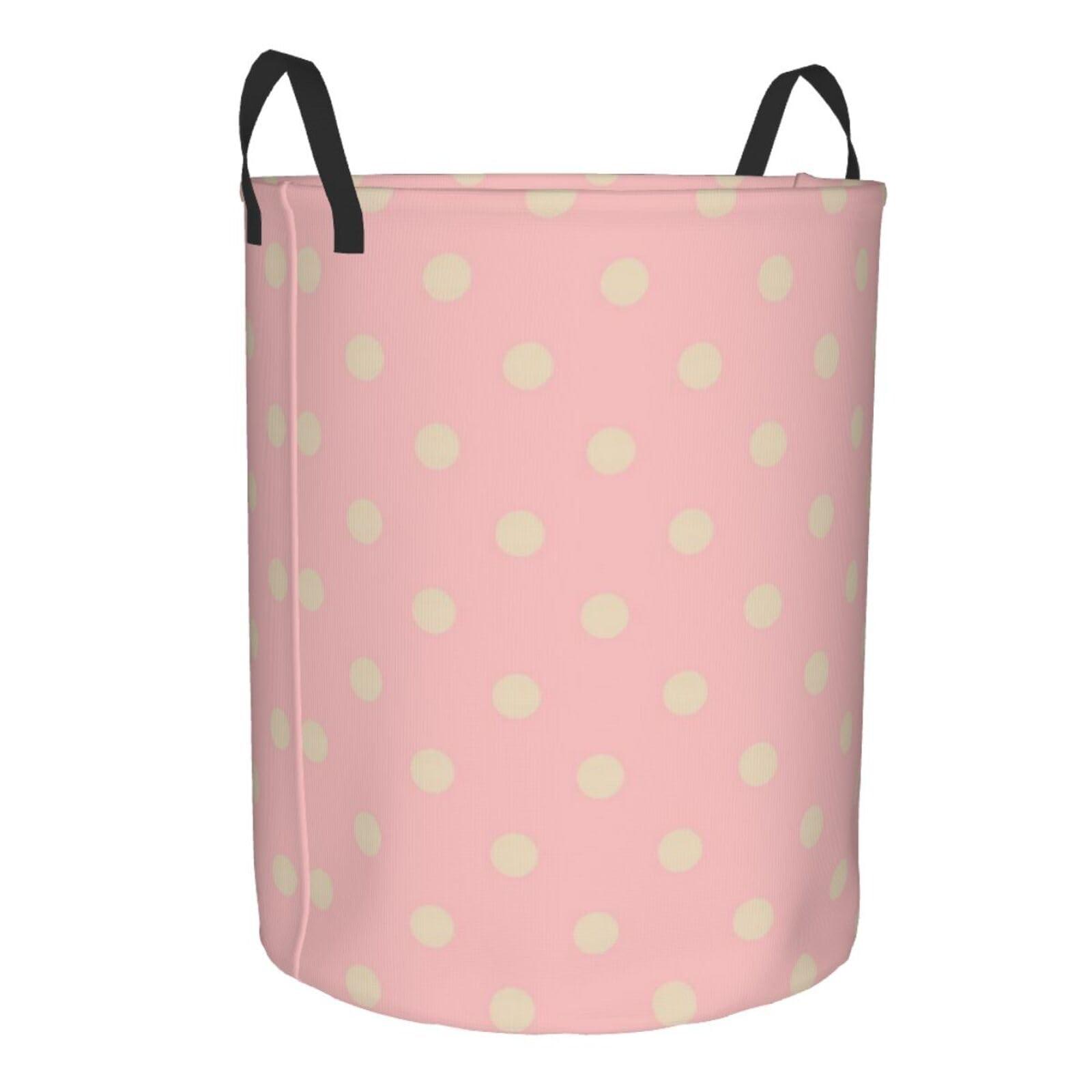 EdNeY Retro Beige Polka Dot Pink Laundry Hamper with Durable Handle Waterproof Foldable Laundry Basket Circular Dirty Clothes Storage Basket for Home Bathroom Office Nursery