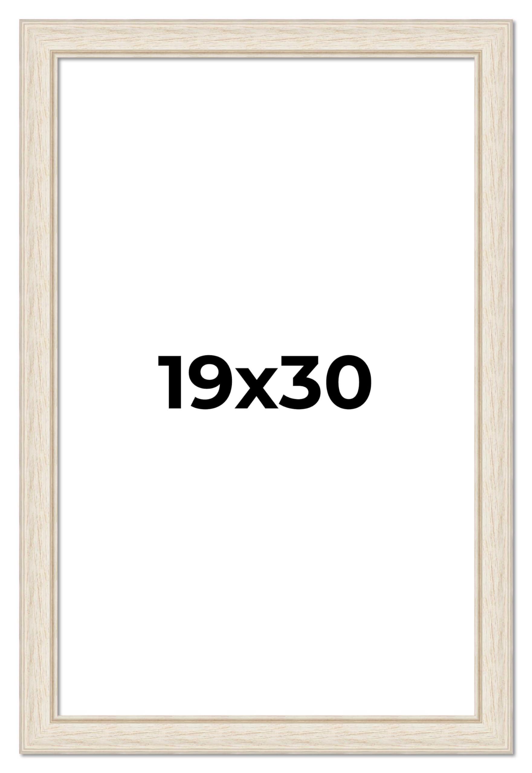 CustomPictureFrames.com 19x30 Frame White Wash Rustic Cream Picture Frame | 1.75 Inch Moulding Width | Complete with UV Acrylic Plexiglass, Foam Board Backing & Hanging Hardware