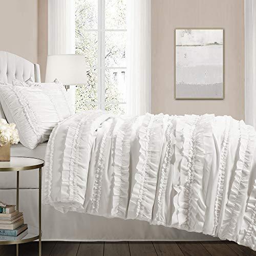 Lush Decor Lush Decor Belle 4 Piece Ruffled Shabby Chic White Comforter Set with Bed Skirt and 2 Pillow Shams - Queen Comforter Set
