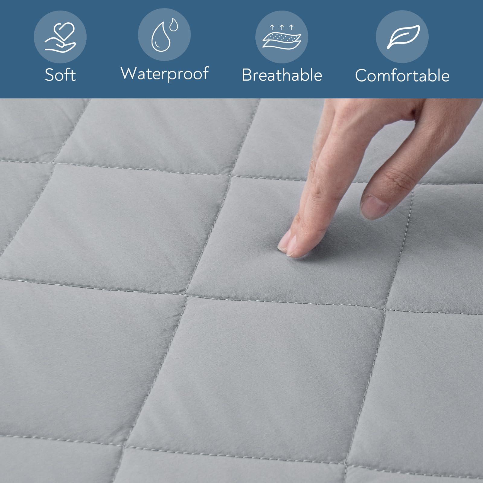 Magik & Kover Twin XL Mattress Pad Waterproof, Twin XL Mattress Protector Quilted, Twin XL Size Mattress Cover Fitted, Twin XL Mattress Topper, Up to 18 Inch, Gray