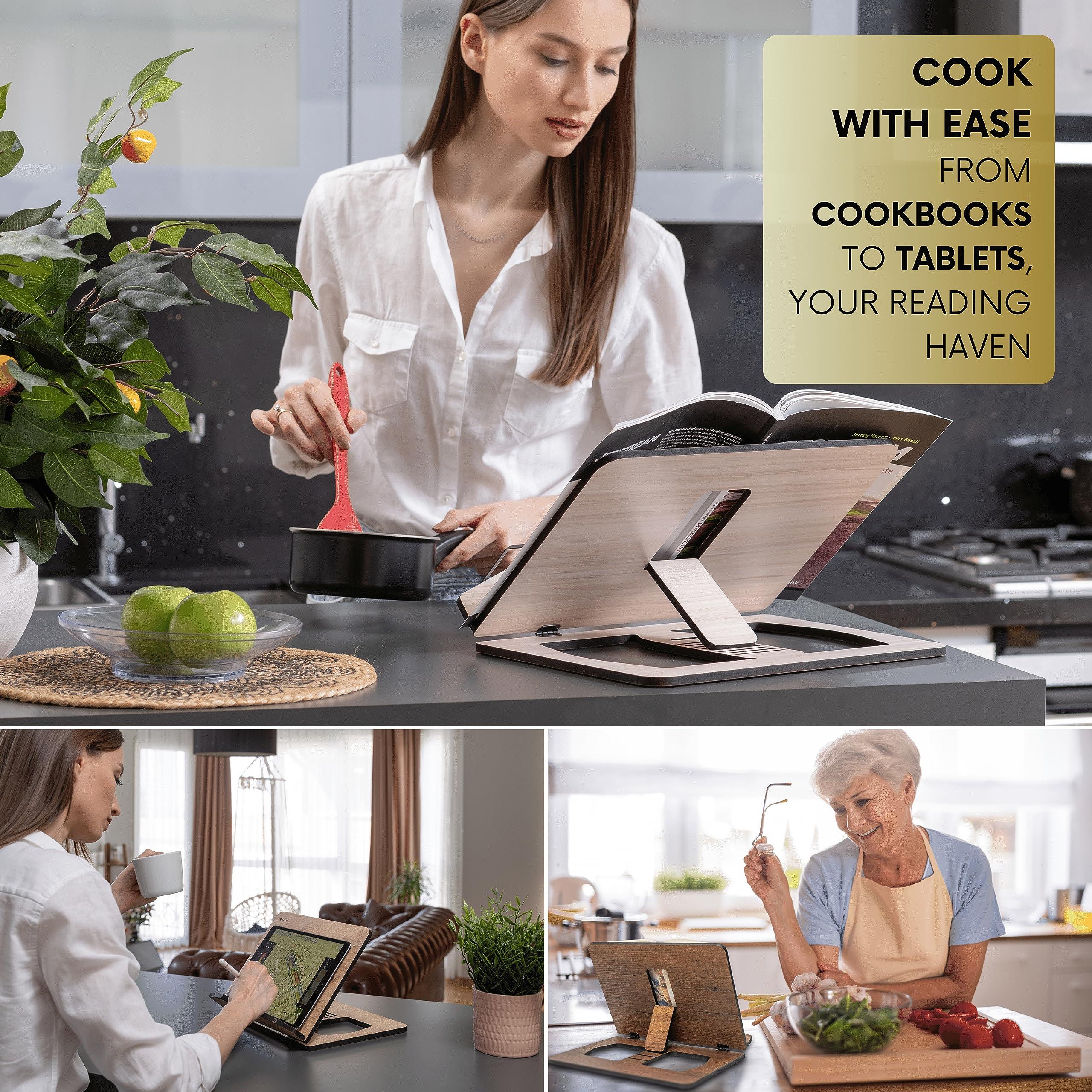 Vigo Wood Vigo Wood Book Stand, Book Holder, Reading Stand, Cookbook Holder, Recipe Book Stand, Wooden Book Stands for Reading, Cookbook Stand for Kitchen, Book Holder for Reading in Bed (Walnut)