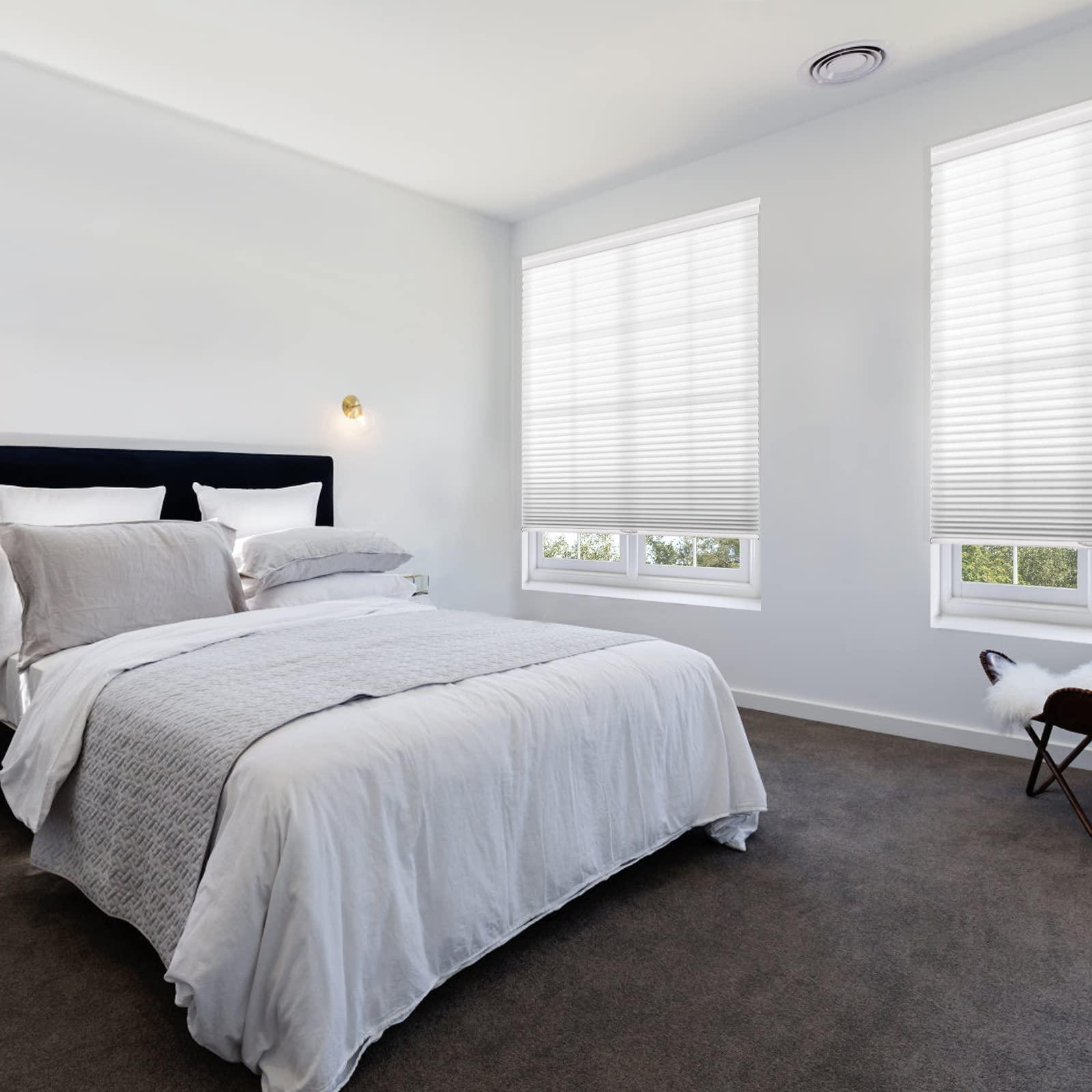 TINFONBLY Light Filtering Cellular Blinds for Windows- Cordless Single Cell Honeycomb Shades, Customized Size, Natural Light Crossing Into Bedroom, Livingroom, White-Light Filtering, 21" W x 56" H