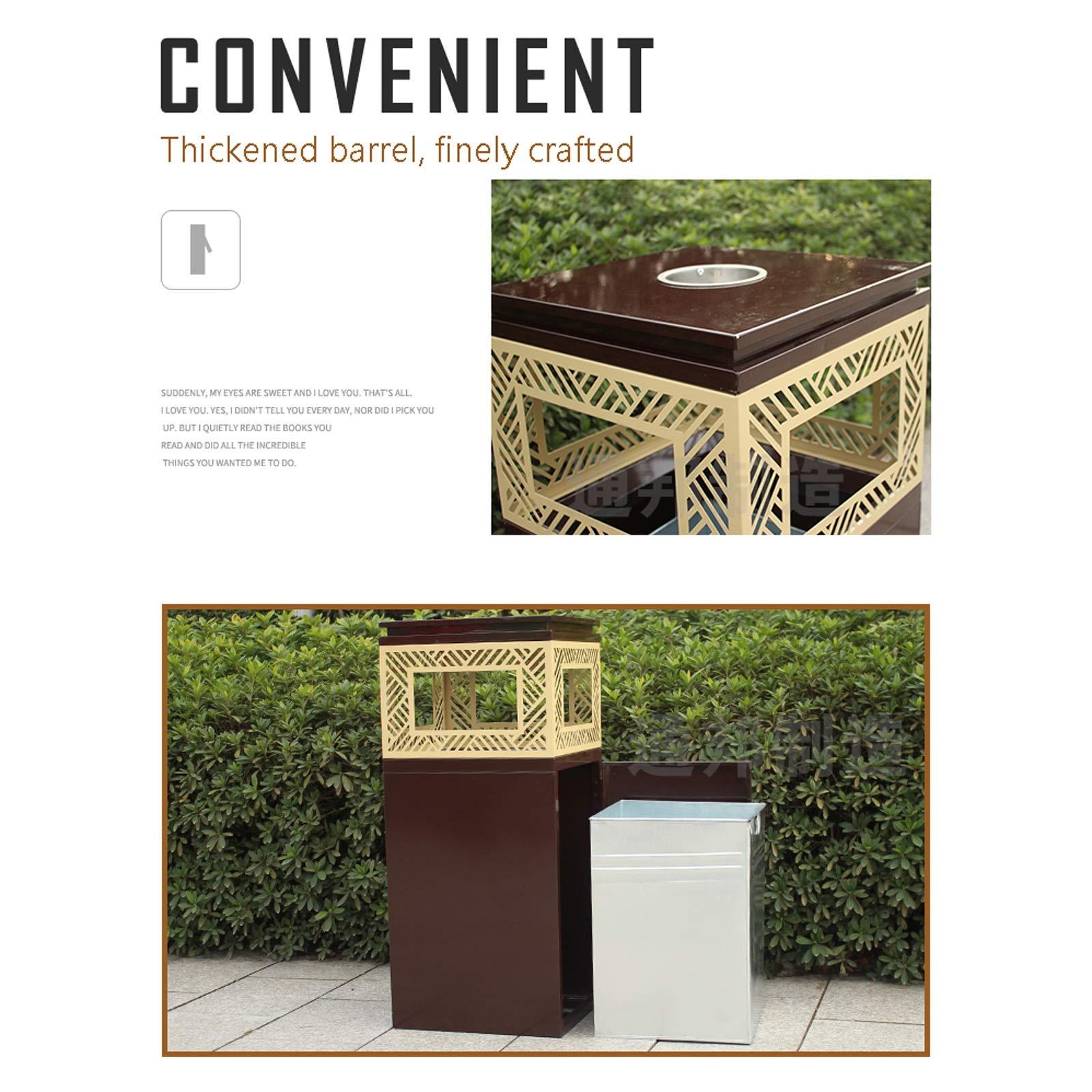 TOMYEUS TOMYEUS Outdoor Trash Can Square Single-Tube Trash Can Outdoor/Indoor Commercial Waste Bin Metal Recessed Panel Trash Can with Ashtray, 40L/10.5 Gallon Garbage Enclosure