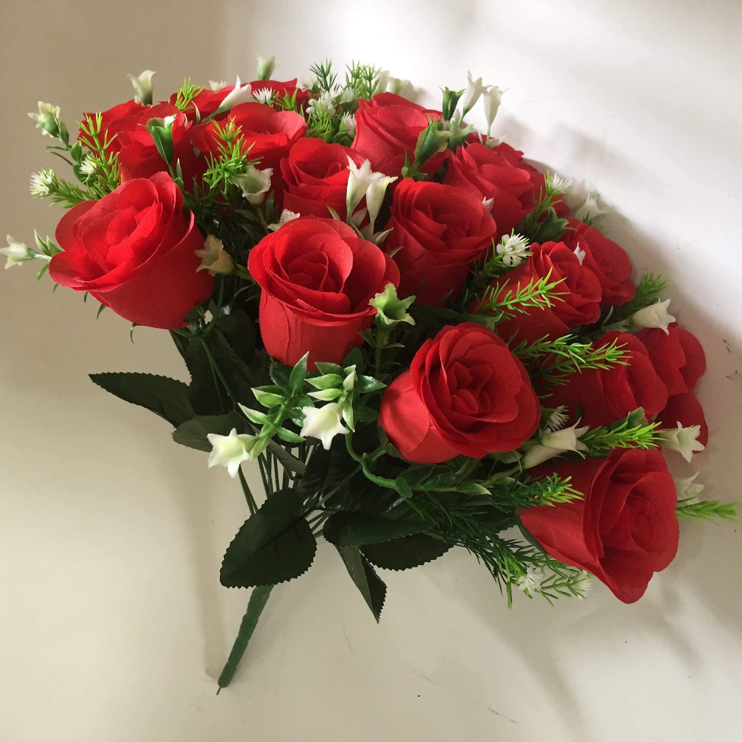Gritech Gritech Silk Flowers Cemetery Flowers Roses Artificial Flowers for Graves & Memorials- Arrangements for Headstones- Lifelike, Florist-Arranged Bouquet (Red/White, 2)
