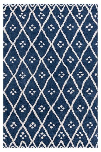 Safavieh SAFAVIEH Amherst Collection Area Rug - 5'3" x 8', Blue & Creme, Modern Geometric Design, Non-Shedding & Easy Care, Ideal for High Traffic Areas in Living Room, Bedroom (AMT442N)