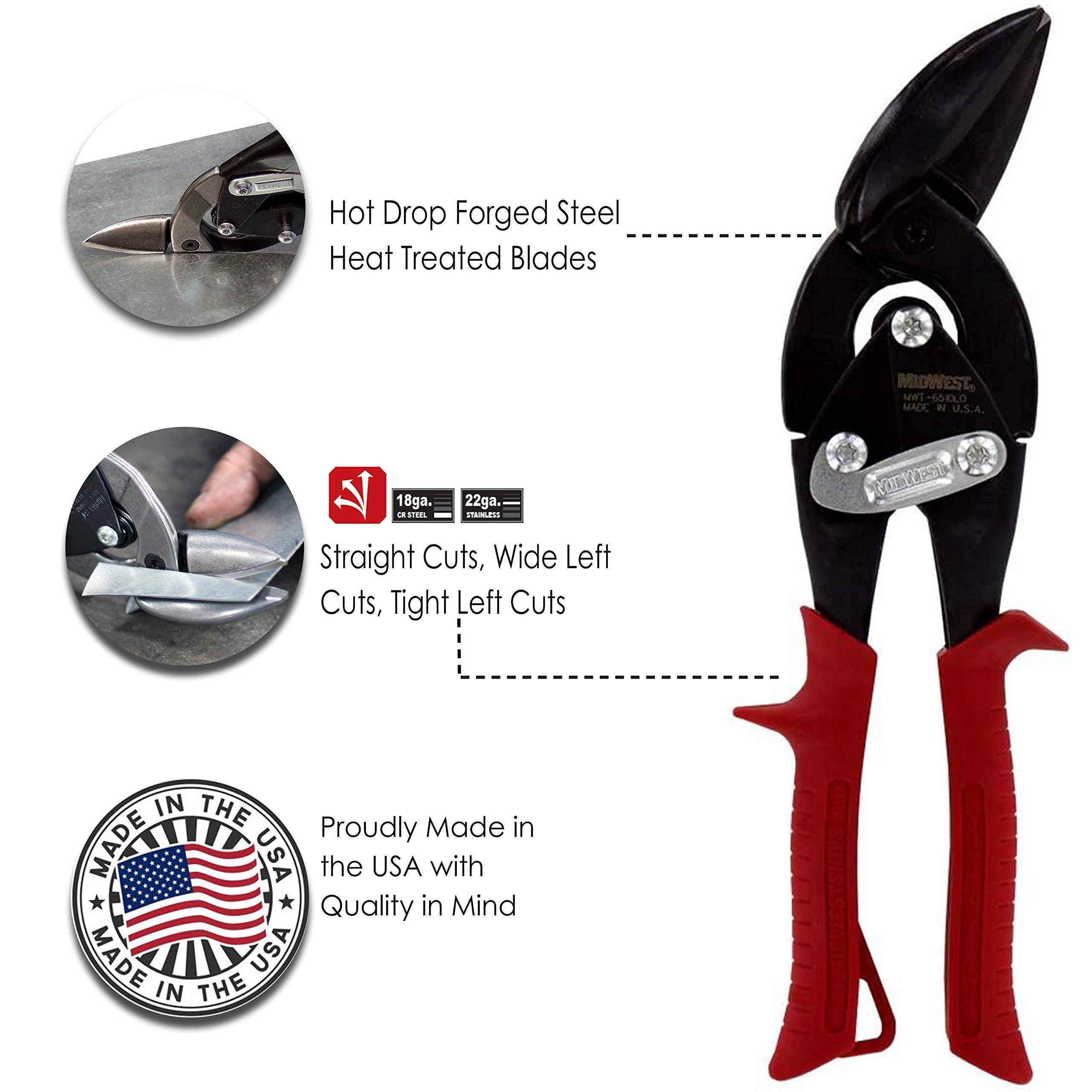 Midwest Tool & Cutlery MIDWEST Blackout Series Aviation Snip - Left Cut Offset Tin Cutting Shears with Forged Blade & KUSH\'N-POWER Comfort Grips - MWT-6510LO