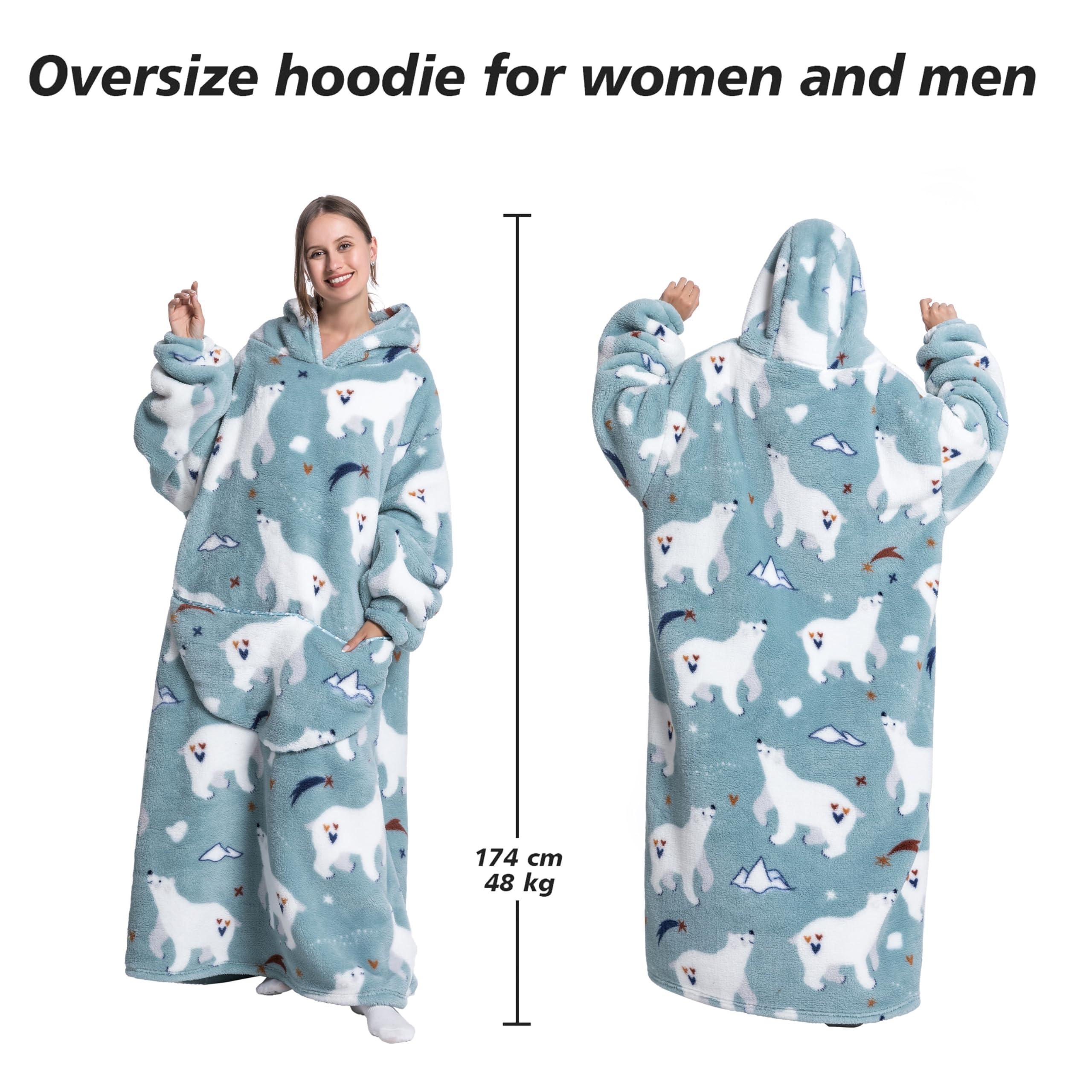 ZXIMU ZXIMU Extra Long Blanket Hoodie Oversized Hoodie Blanket Long Wearable Blanket Hoodie for Adults Snuggle BlanketsBear
