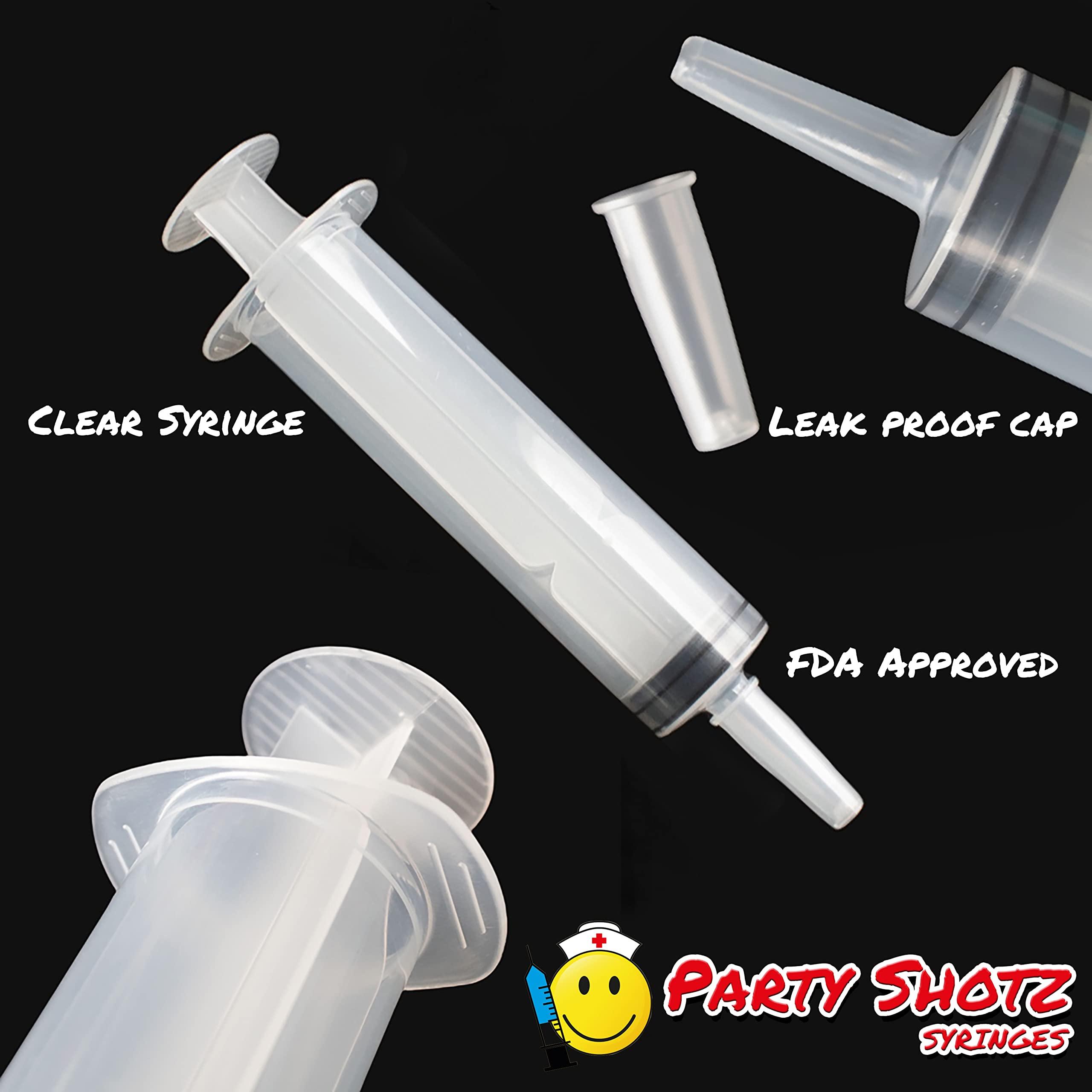 Party Shotz Party Shotz Jello Shot Syringes (Large 2oz with CAPS) Plastic Reusable Shots for Halloween, Christmas, Thanksgiving, Bachelorette Parties Favors - 60ml (2oz Jello Syringes, 50)