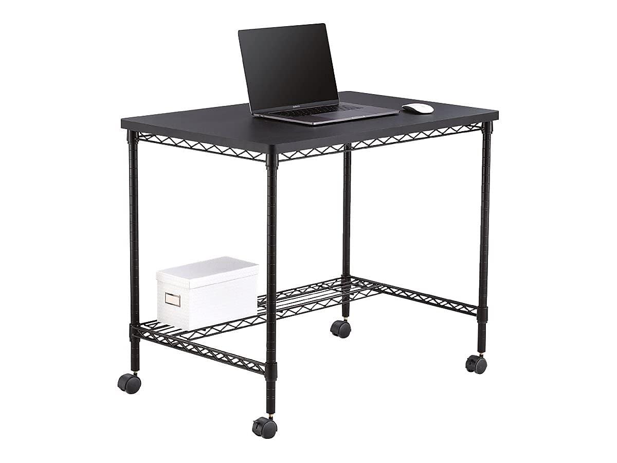 Safco Safco Products 5203BL Mobile Home Office, Kitchen & Garage Wire Desk, Steel Frame, Multi-Use Melamine Top, Wheeled or Stationary Base, Great for Apartments and Dorms, Black