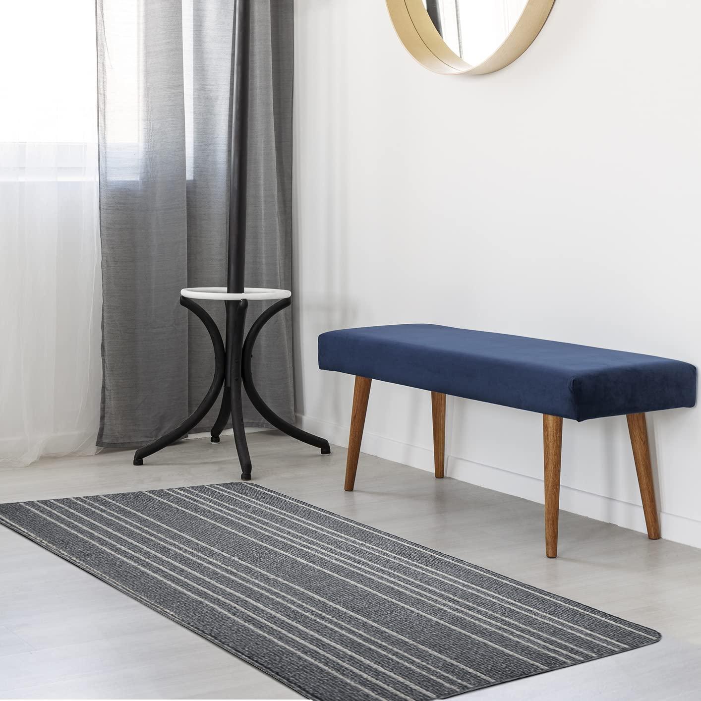 iCustomRug iCustomRug Striped Carpet Runner 24 Wide by Custom Length for Stairs and Hallways Finished All Sides 2' X 25' Silver