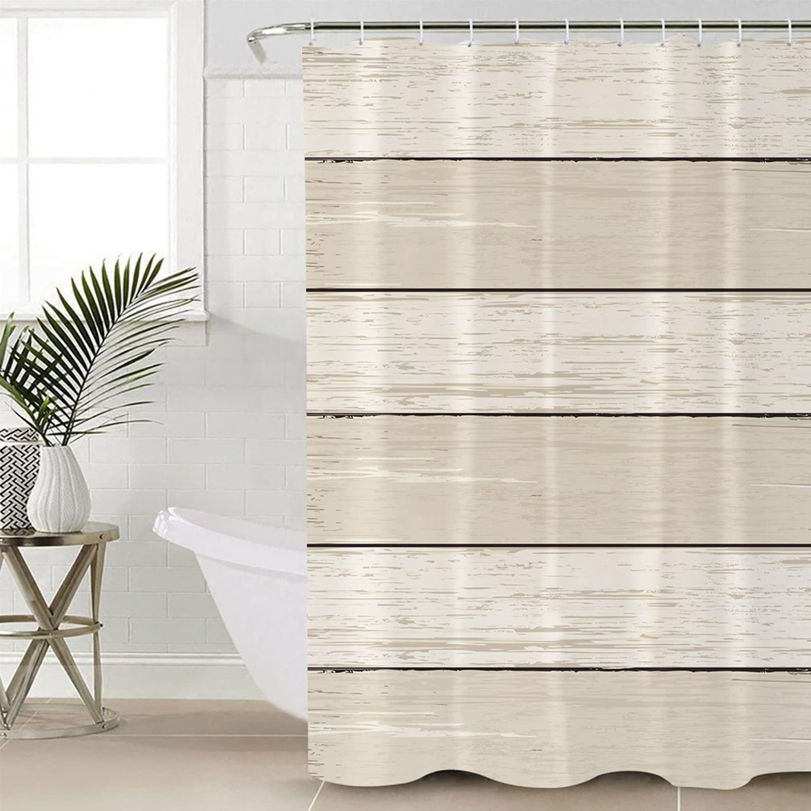 Sunteeny Shower Curtain Ivory and Beige Gradient Wood Grain Shower Curtains Waterproof Polyester Fabric Bath Curtains with Hooks for Farmhouse Bathroom Decor 36\" Wx72 L