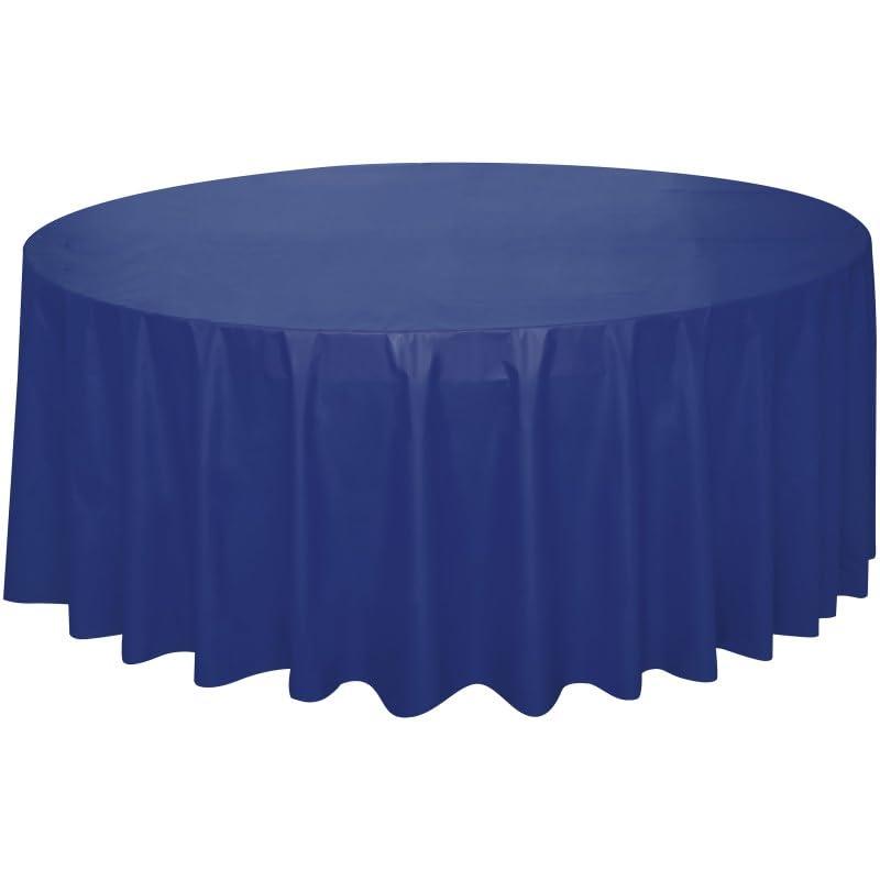 Unique True Navy Blue Solid Round Plastic Table Cover (84\") 1 Count - Elegant Design & Premium Quality, Ideal For Parties, Events & Everyday Use