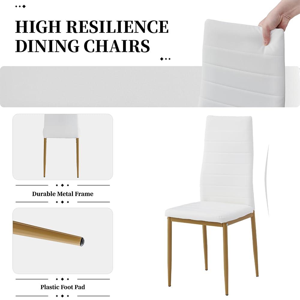 DZOVAD DZOVAD White 5-Piece Dining Set, Kitchen Table Chairs Set of 4 for Kitchen & Dining Room, Dinette, Space-Saving with MDF Board Table Top, 4 Upholstered PU Leather Chairs, Metal Steel Frame