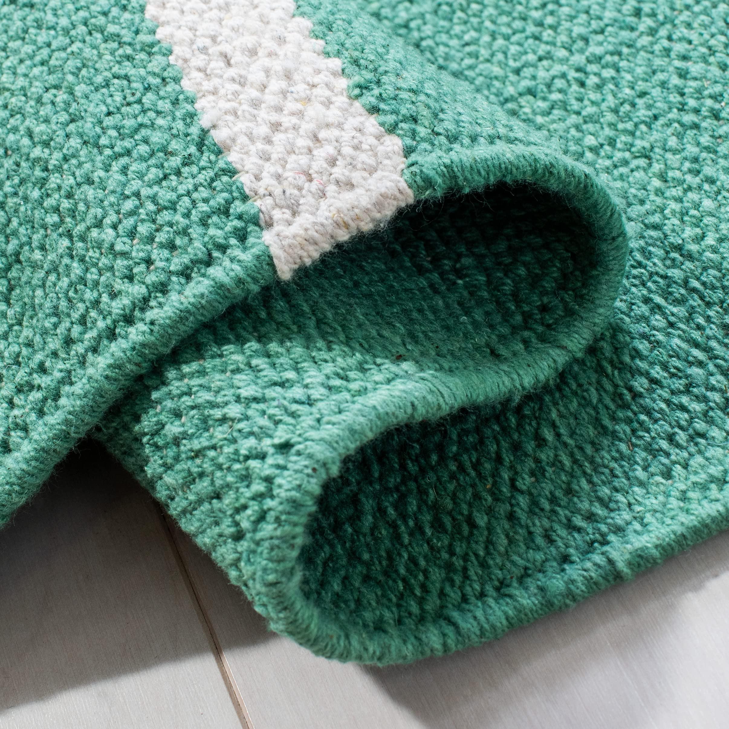 Safavieh SAFAVIEH Montauk Collection Area Rug - 6' x 9', Dark Green & Ivory, Handmade Flat Weave Boho Farmhouse Cotton Modern Stripe, Ideal for High Traffic Areas in Living Room, Bedroom (MTK311Y)