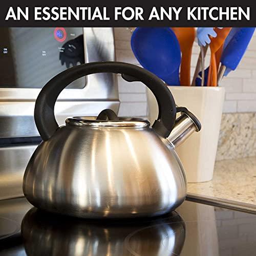Primula Primula Avalon Whistling Stovetop Tea Kettle Food Grade Wide Mouth, Fast to Boil, Cool Touch Handle, 2.5-Quart, Brushed Stainless Steel