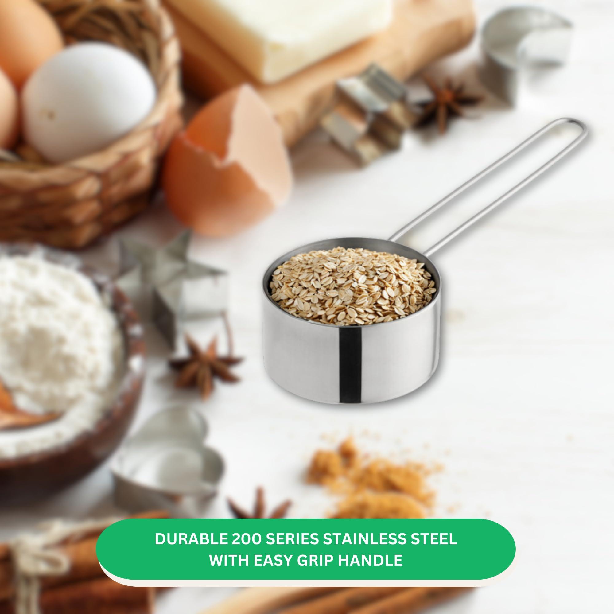 Knupp Co. 3/4 Cup Stainless Steel Measuring Cup, Long 6" Wire Loop Handle and Pour Spout | Sturdy Metal 177 ml | 177 cc | 6 oz | Single Cup for Wet and Dry Ingredients | Great for use as 3/4 Cup Dog Food Scoop