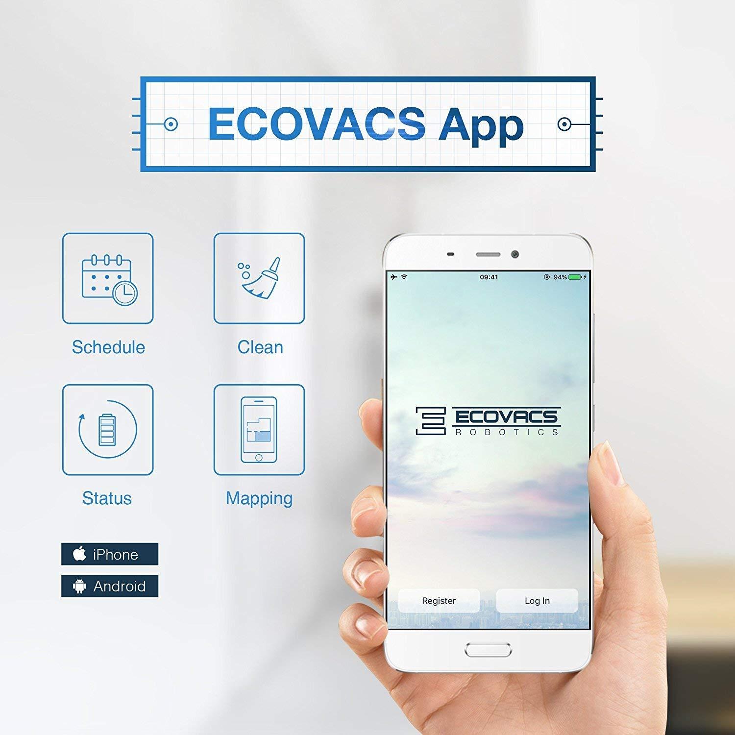 ECOVACS ECOVACS DEEBOT 900 Smart Robotic Vacuum, Carpet, Bare Floors, Pet Hair plus Mapping Technology, High Suction Power, WiFi, with Alexa, Google Assistant White (Renewed)