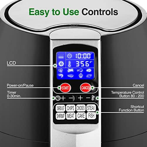 NutriChef NutriChef Hot Air Fryer Oven - w/Digital Display, Electric Big 3.7 Qt Capacity Stainless Steel Kitchen Oilless Convection Power Multi Cooker w/Basket Pan - Use for Baking, Grill - (Black), One Size