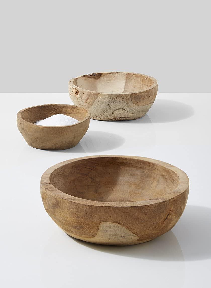 Serene Spaces Living Serene Spaces Living Set of 2 Natural Teak Serving Bowl, Hand-Carved Large Salad Bowl, Wooden Decorative Dish for Keys, Jewelry, Potpourri, Decorative Fruit Bowls, Measures 6\" Diameter & 2\" Tall