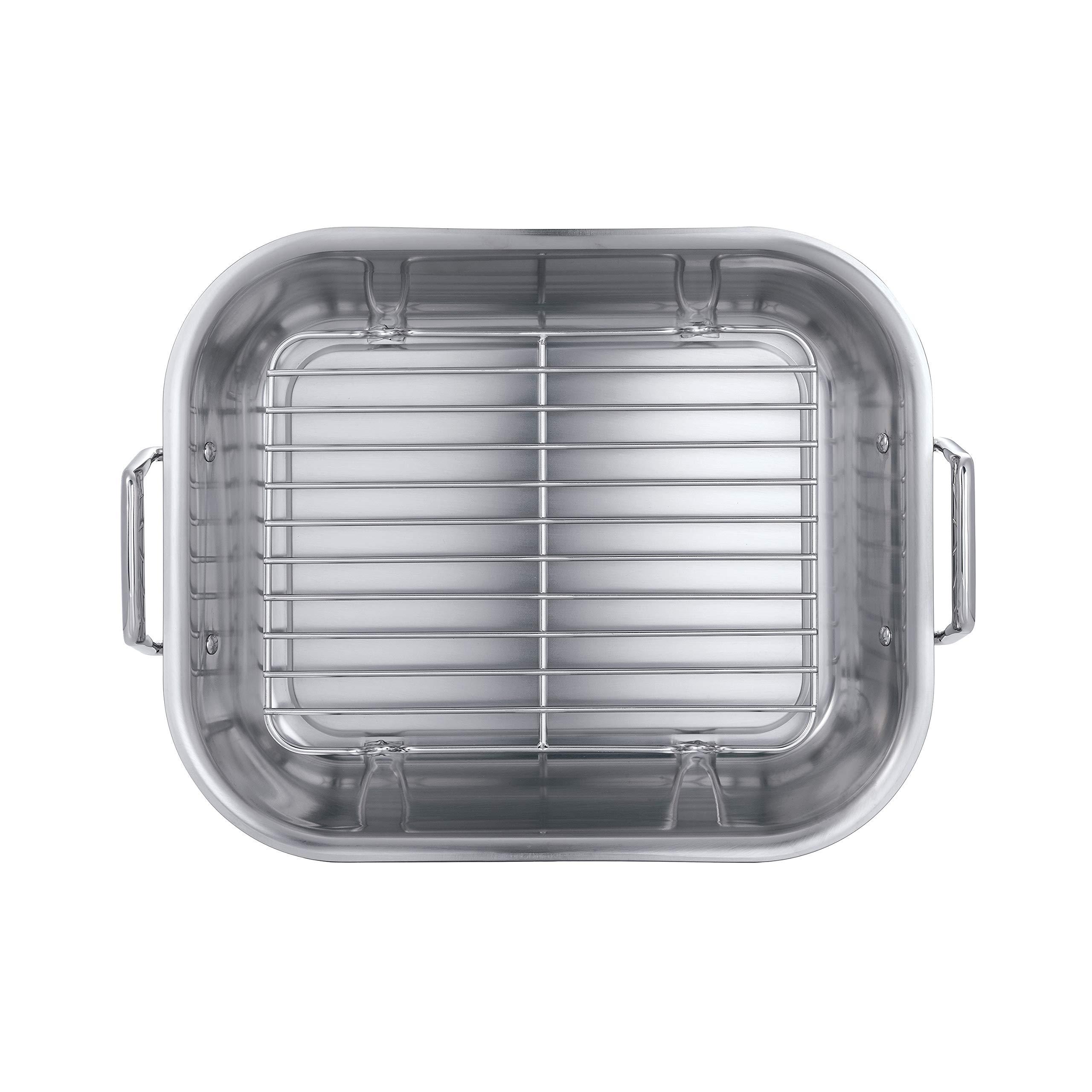 Tramontina Tramontina 16.75-Inch Stainless Steel Roasting Pan with Rack, Flared Edge Turkey Roaster for Oven, Dishwasher Safe, Made in Brazil