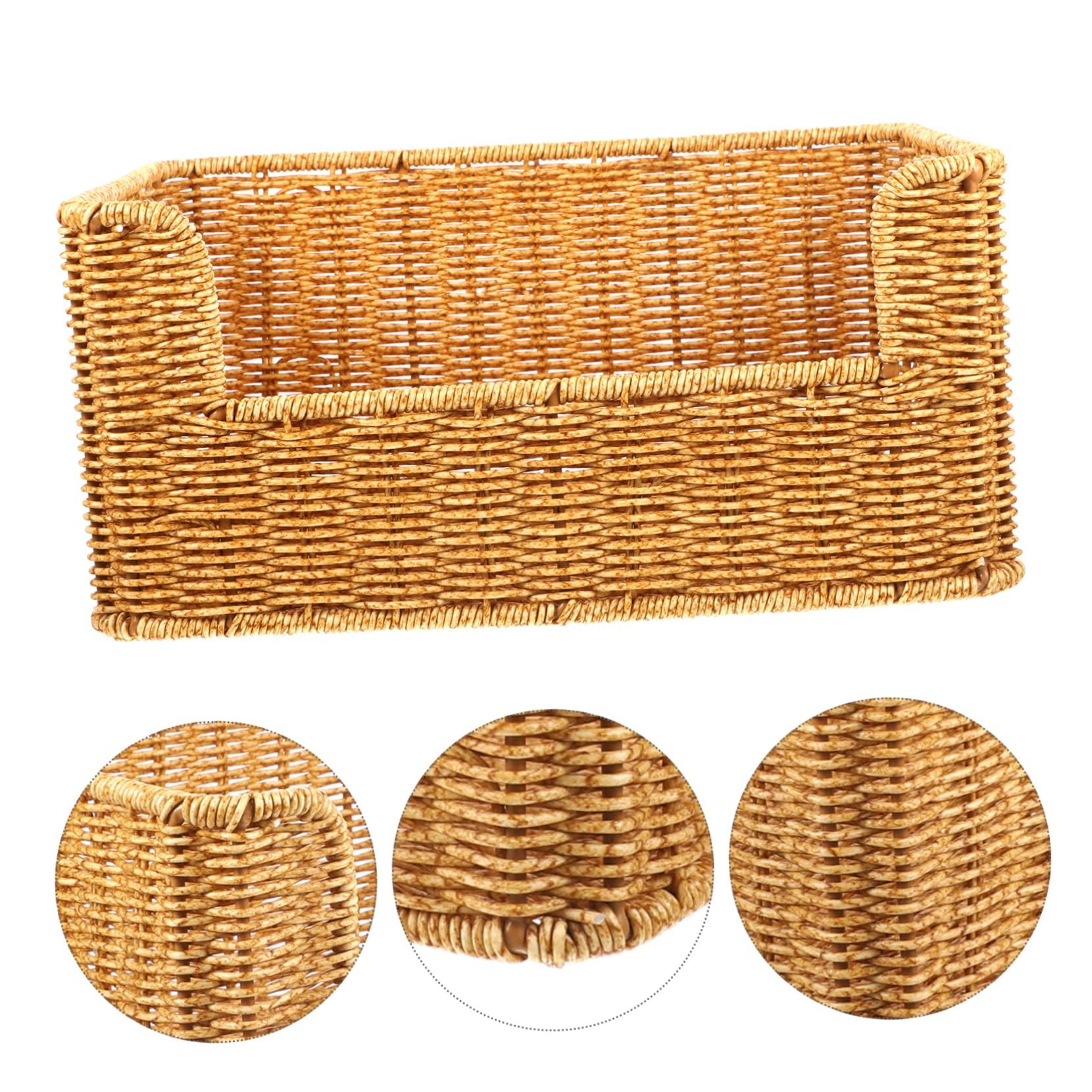 ABOOFAN ABOOFAN Natural Woven Baskets Weaved Basket Wicker Storage Desk Sundry Organizer Storage Basket Woven Book Basket Chic Sundry Basket Sundries Holder Wicker Shelf Basket Imitation Rattan
