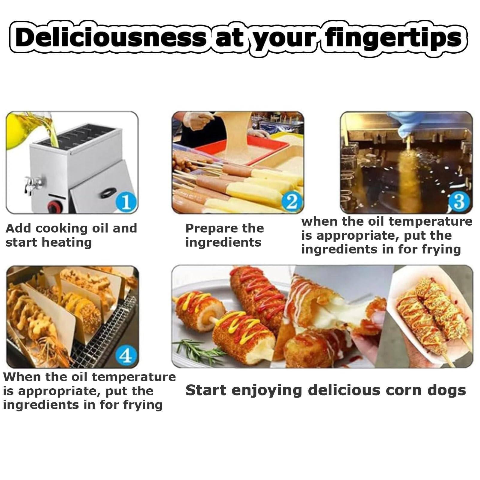 KCHBSE Commercial Deep Fryer LPG Gas/Electric Fryer,Commercial Automatic Cheese Hot Dog Sticks Fryer Corn Dog Fryer Machine 21L, 630x252x545mm,GasFryer