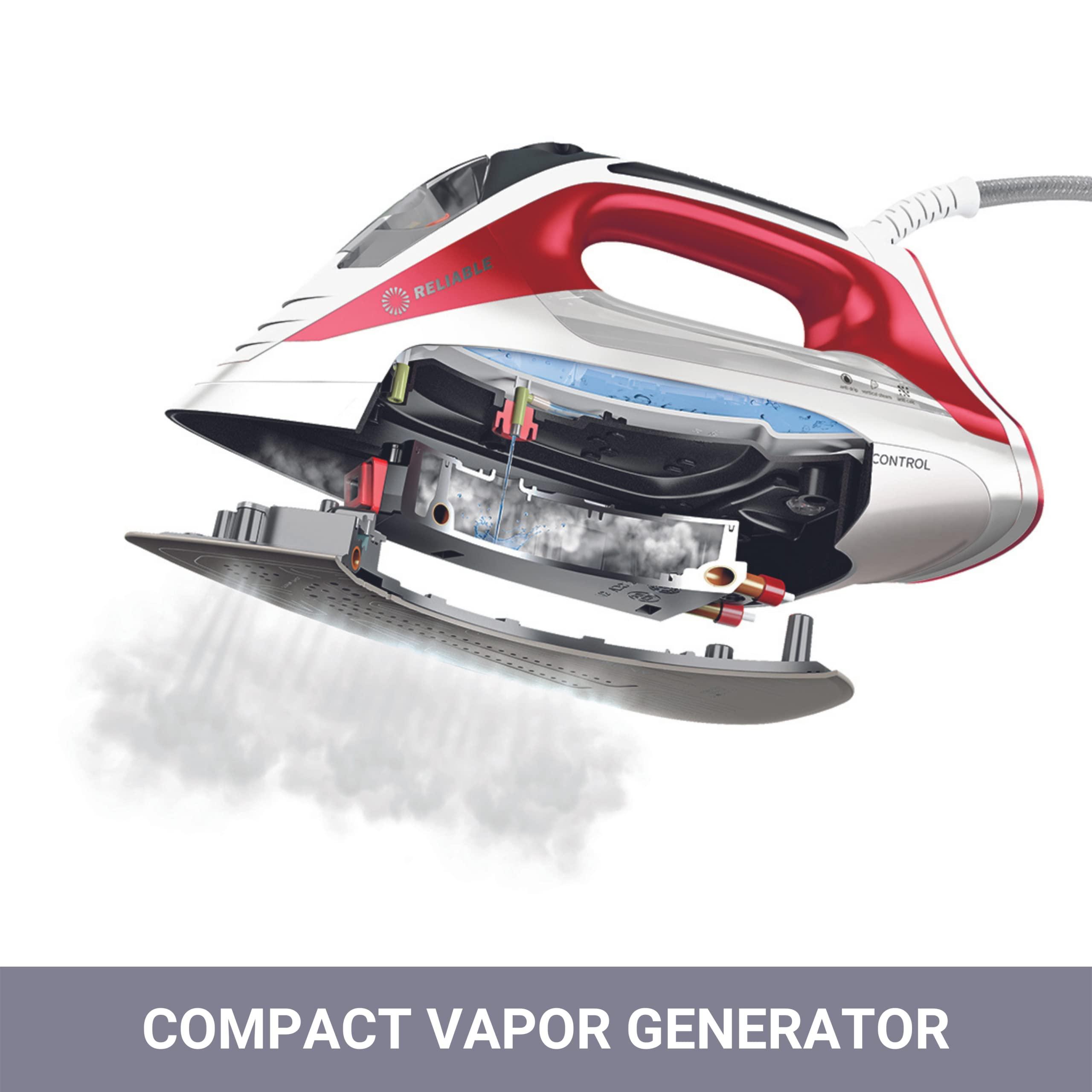 Reliable Reliable Velocity 270IR Steam Iron - Auto Control Compact Vapor Generator with Sensor Technology, Patented Technology for Continuous Steam, Zero Leaks, Perfect Temperature, 8 Programmable Setting