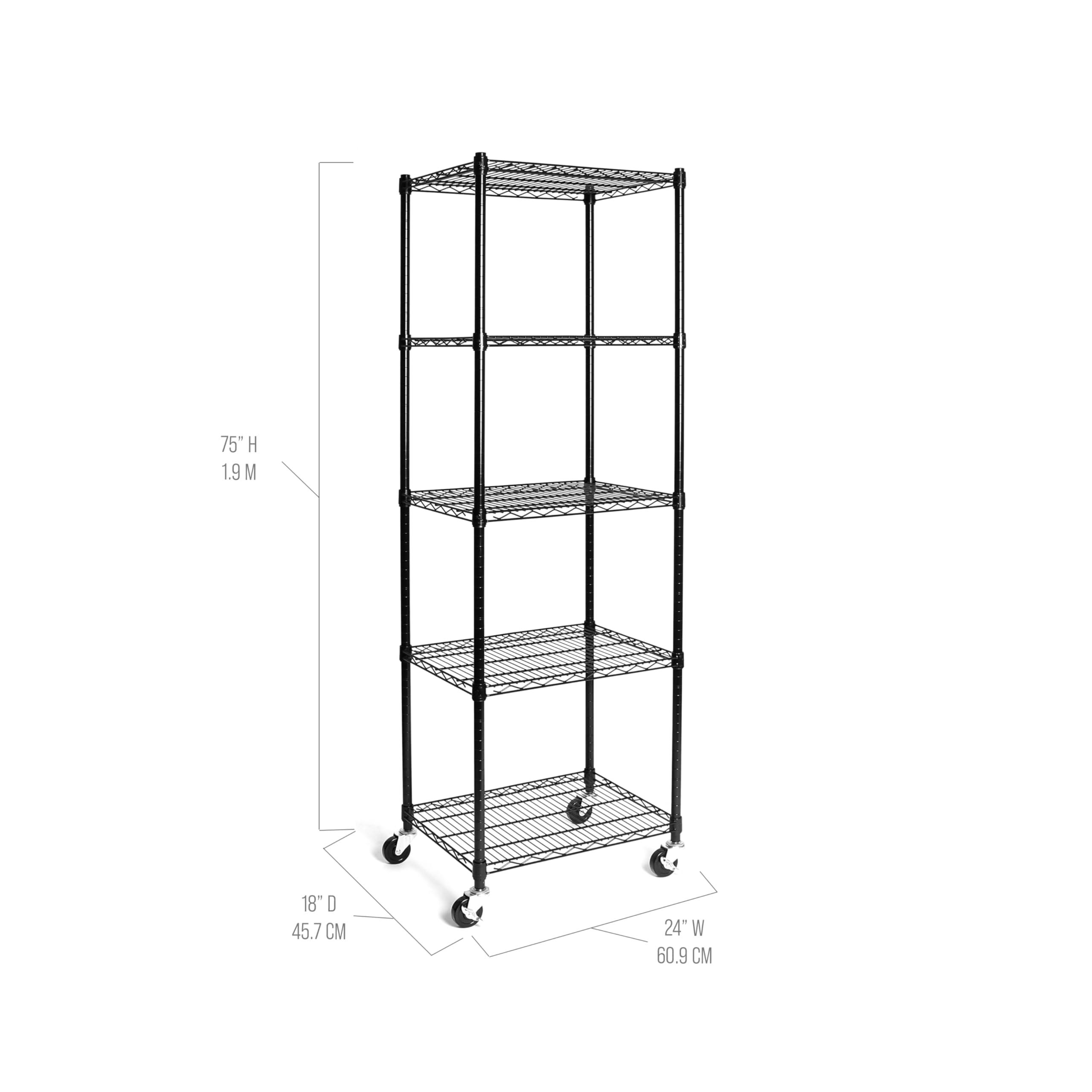 Seville Classics Seville Classics UltraDurable Heavy Duty NSF Solid Steel Wire Rack Storage Unit, Organizer for Garage, Warehouse, Office, Restaurant, Classroom, Kitchen, Black, 5-Tier Shelving, 24" W x 18" D