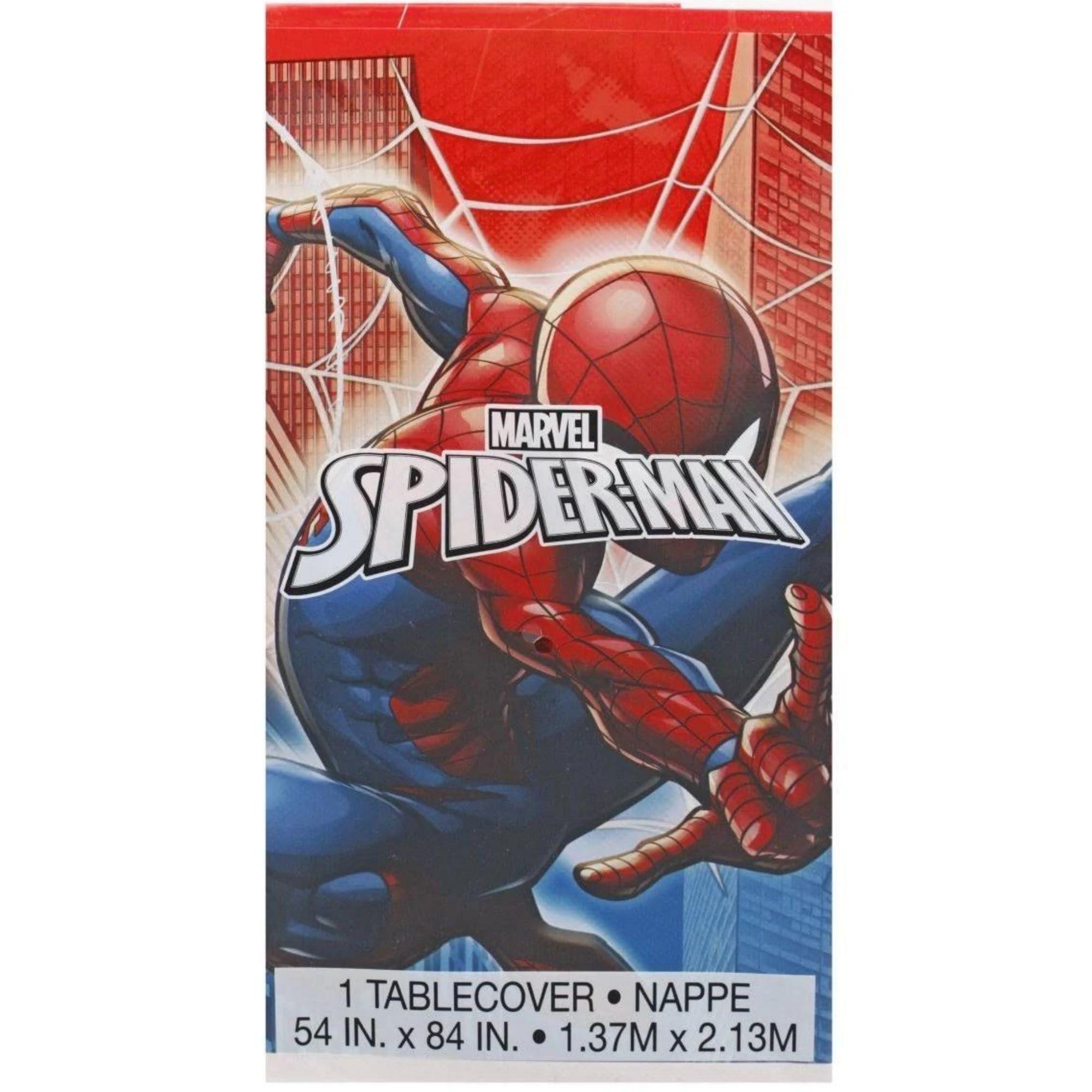 Unique Spiderman Tablecloth (54\" x 84\") 1 Count - Red and Blue Disposable Rectangular Plastic Tableware - Spider Man Plastic Table Cover - Perfect For Birthday Celebrations and Party Decorations
