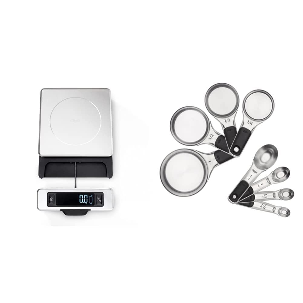 OXO OXO Good Grips 11-Pound Stainless Steel Food Scale with Pull-Out Display & Good Grips 8 Piece Stainless Steel Measuring Cups and Spoons Set
