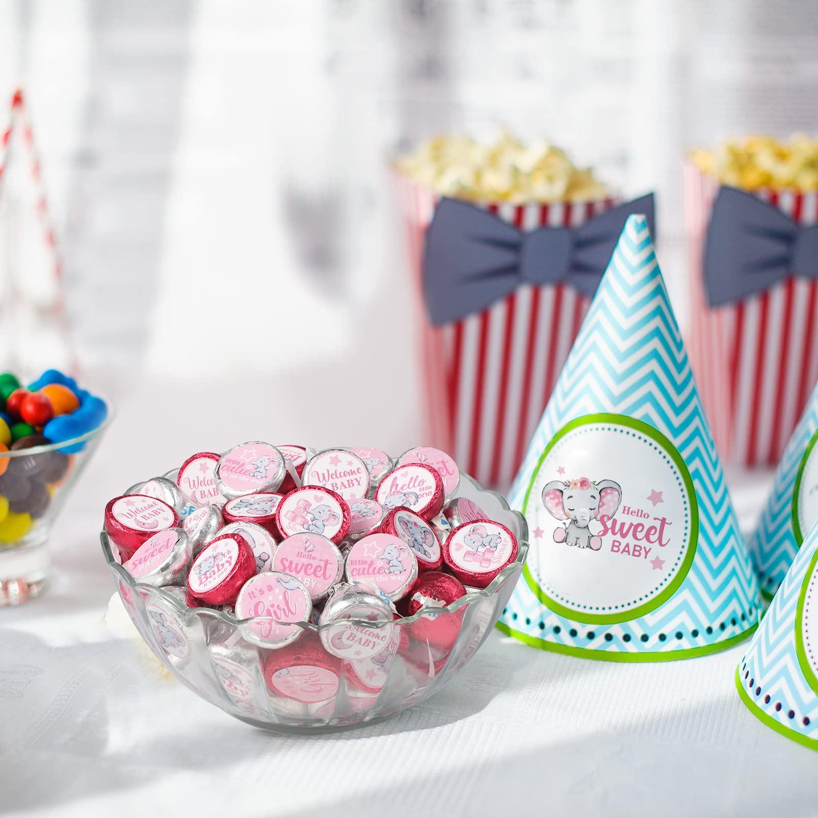 Gersoniel Gersoniel 504 Pieces Baby Elephant Stickers Candy Labels Elephant Kisses Sticker Chocolate Mini Decorations for Sweet Girl Boy Baby Shower Birthday Party Supplies(Pink)