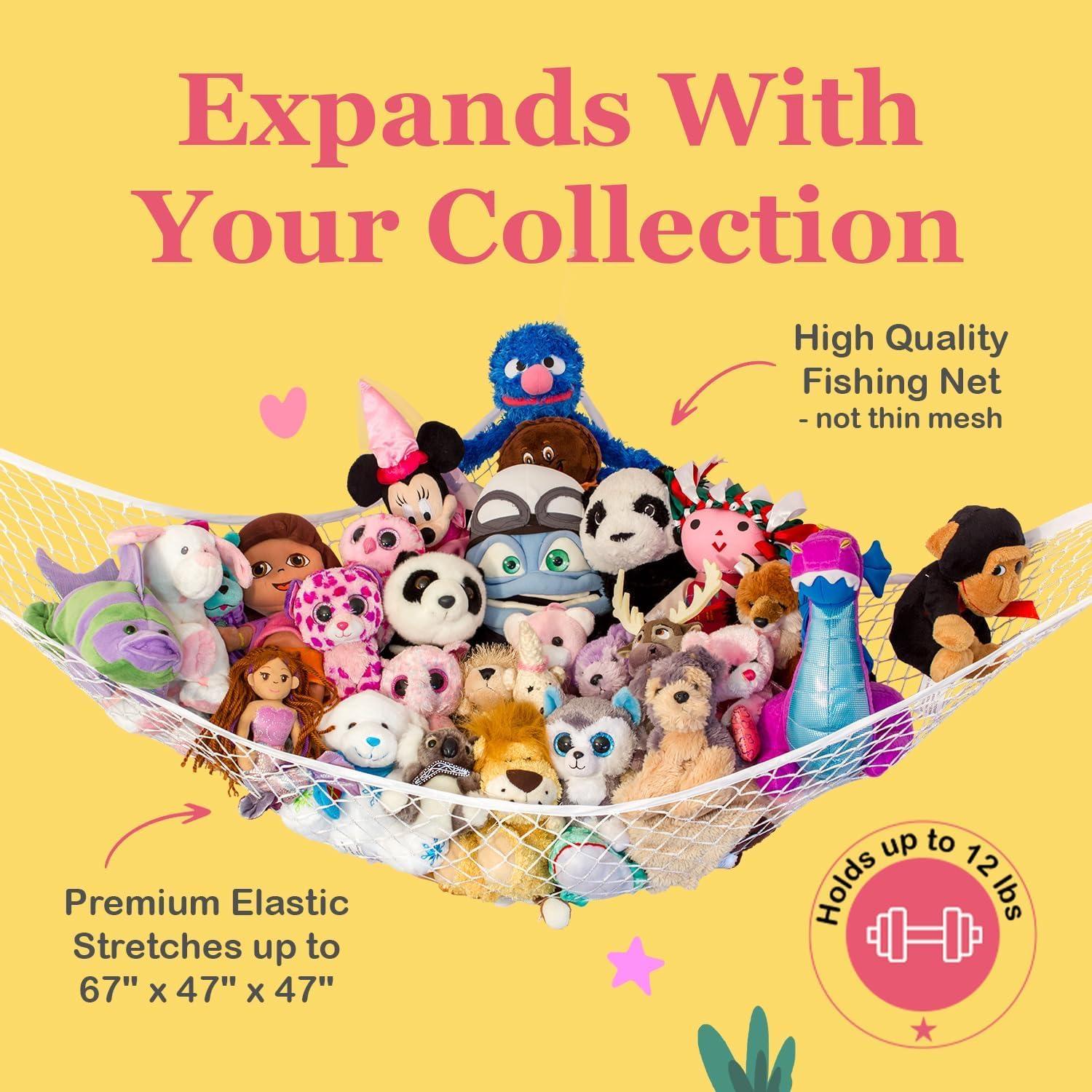 Lilly's Love Lilly\'s Love Stuffed Animal Hammock | Corner Hanging Organizer, Toy Storage, Stuffed Animal Storage | Easy to Hang Plushie Net w/Included Anchors & Hooks | Cute Room, Bedroom & Home Decor (White)